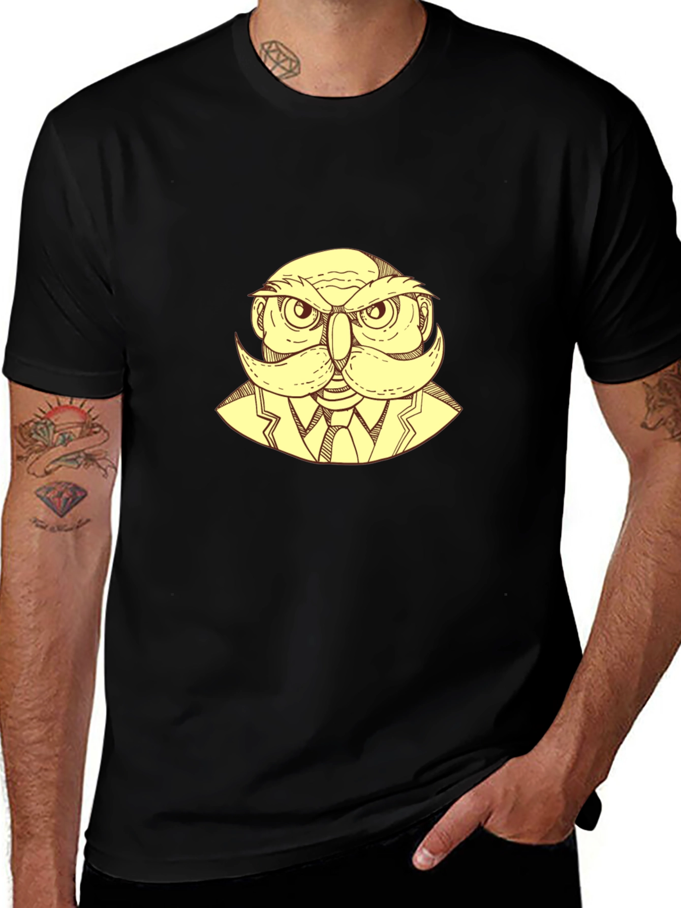 Owl Gentleman Graphic T-Shirt - Black