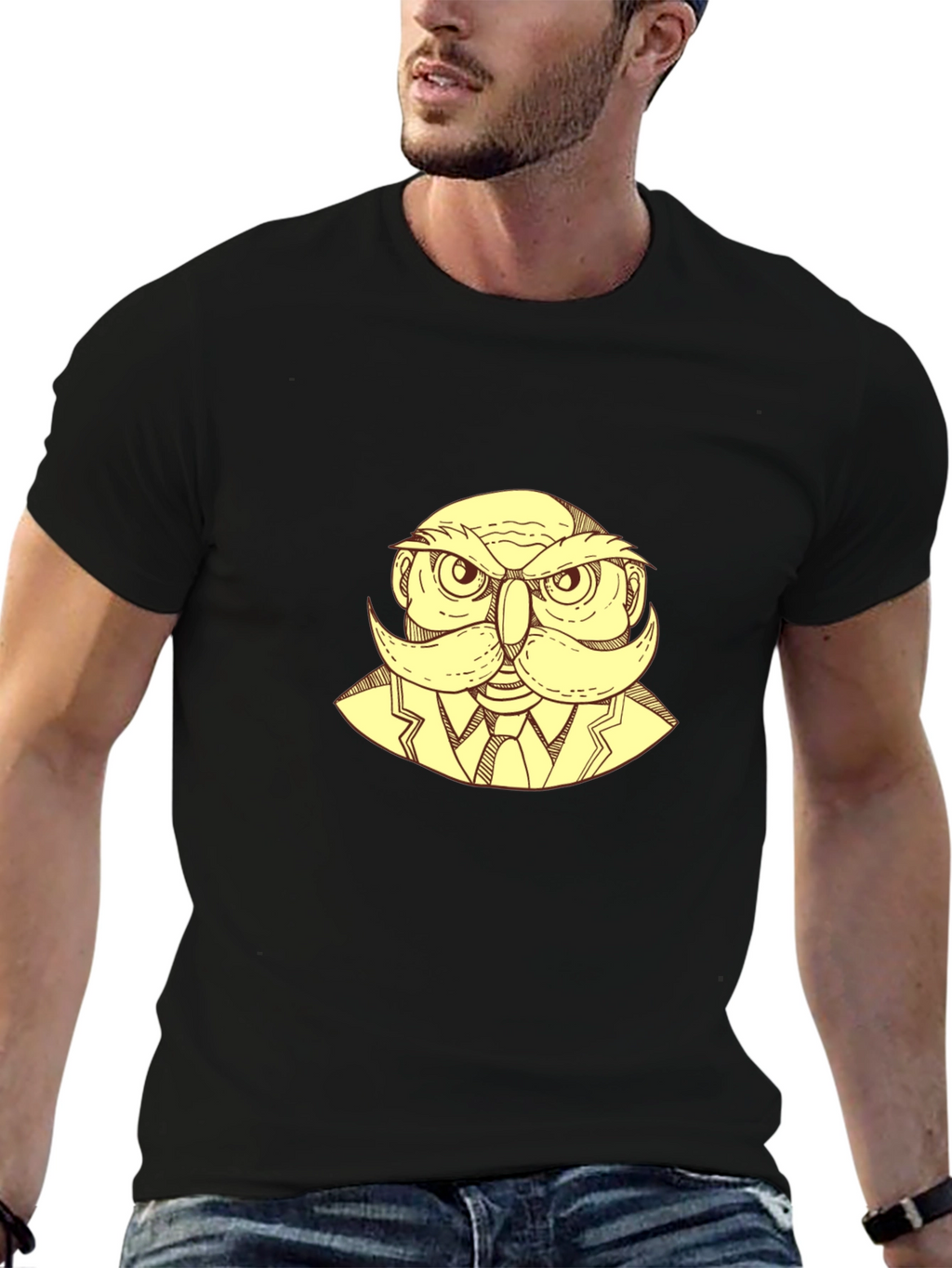 Owl Gentleman Graphic T-Shirt - Black