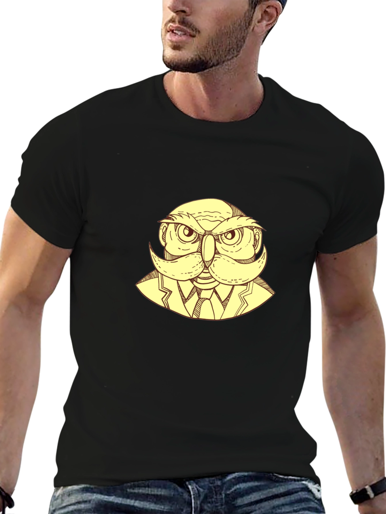 Owl Gentleman Graphic T-Shirt - Black