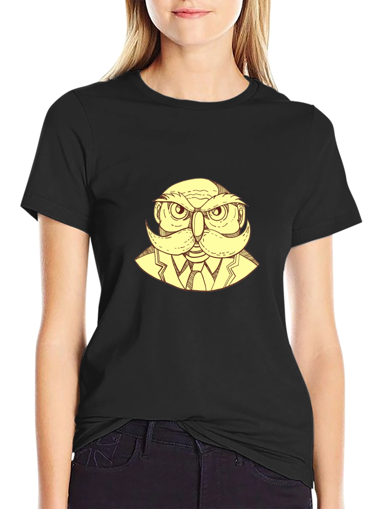Owl Gentleman Graphic T-Shirt - Black