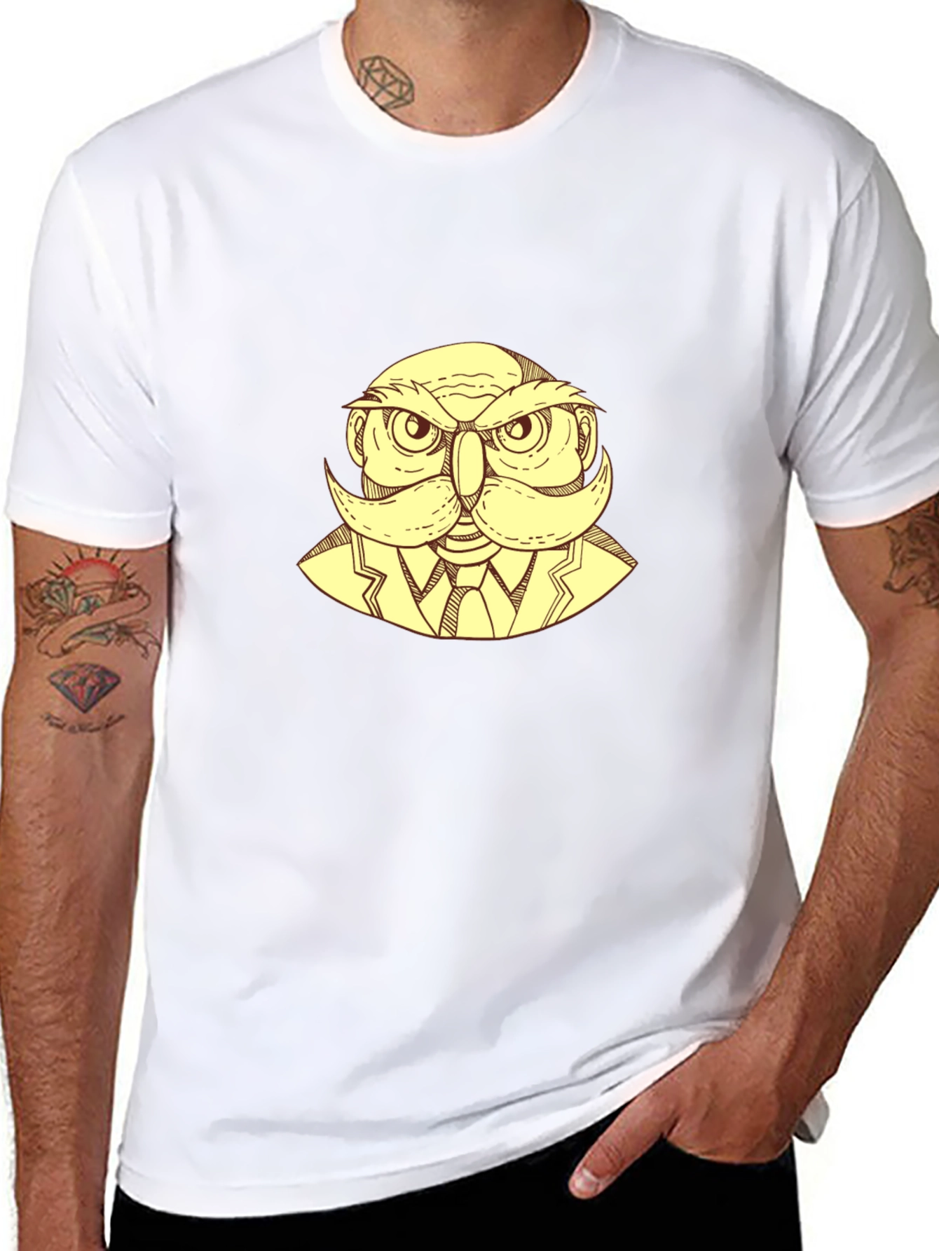 Owl Gentleman Graphic T-Shirt - Black