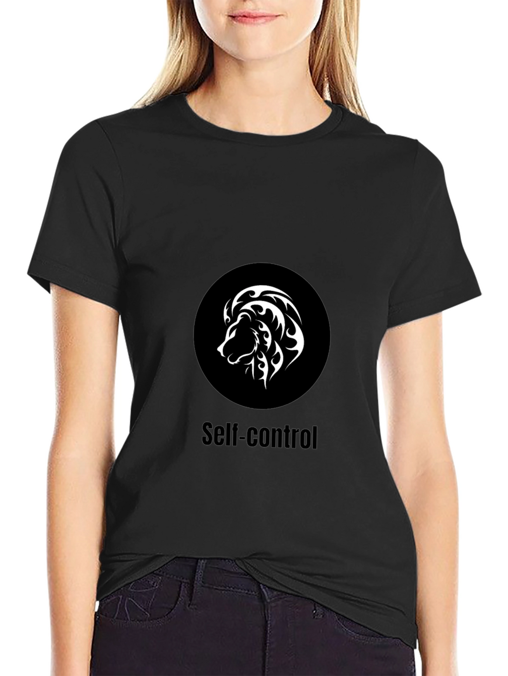 Self-Control Lion Graphic T-Shirt - Black
