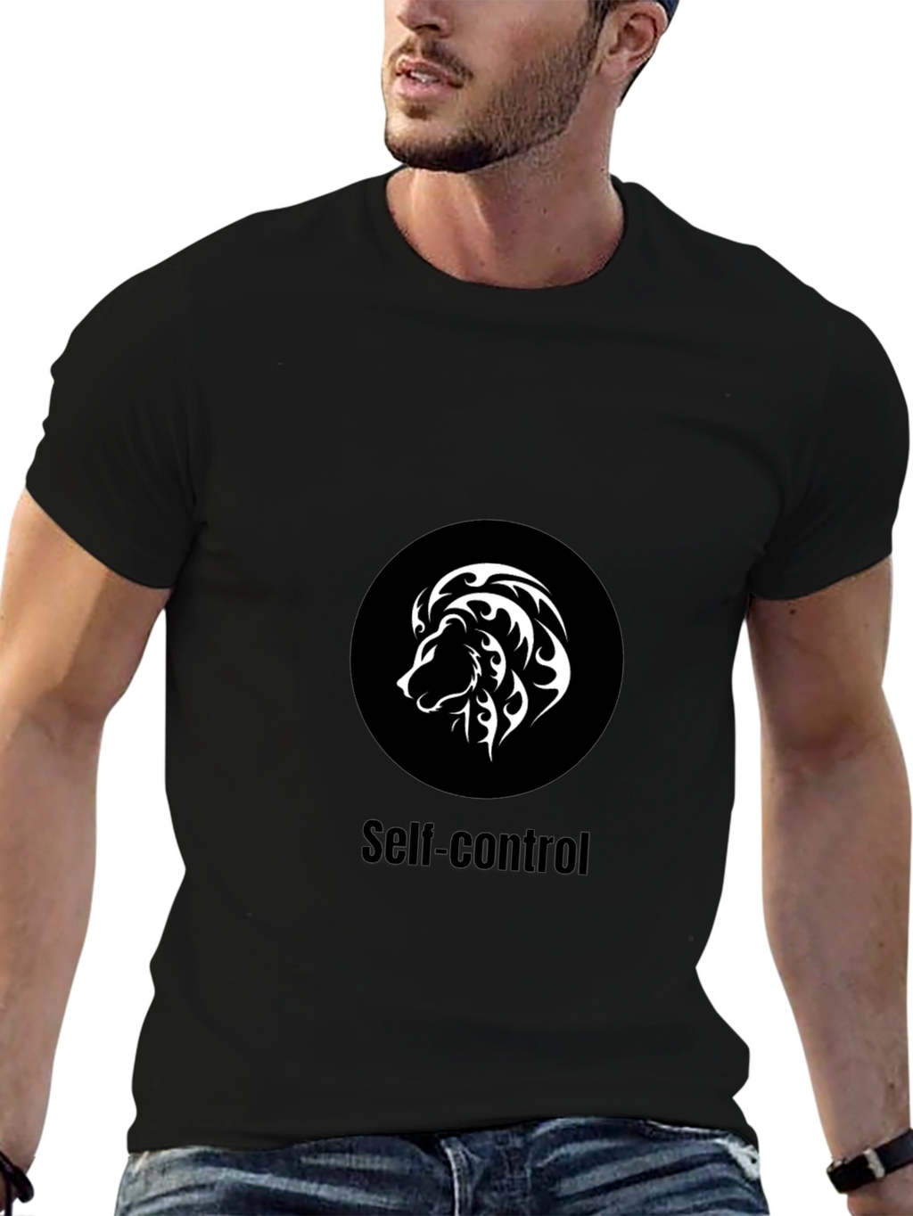 Self-Control Lion Graphic T-Shirt - Black