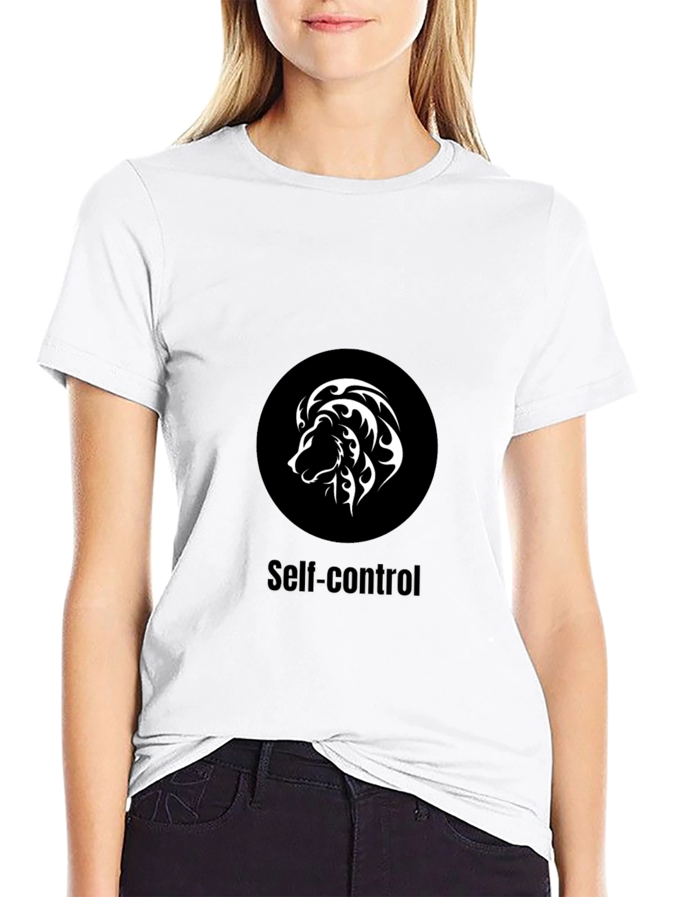 Self-Control Lion Graphic T-Shirt - Black