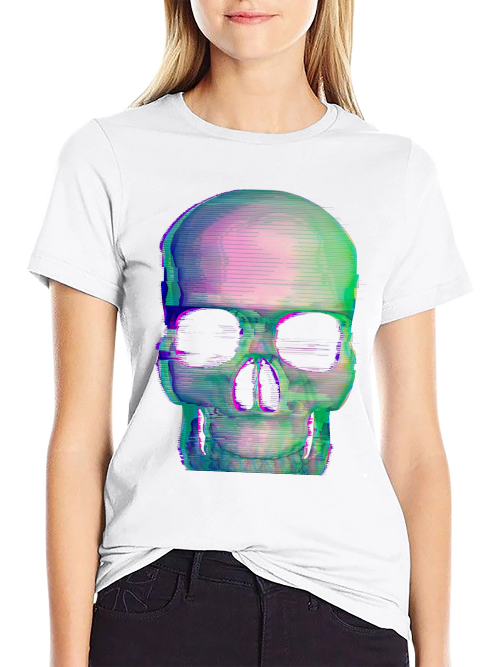 Glitch Skull Black T-Shirt - Edgy Graphic Tee