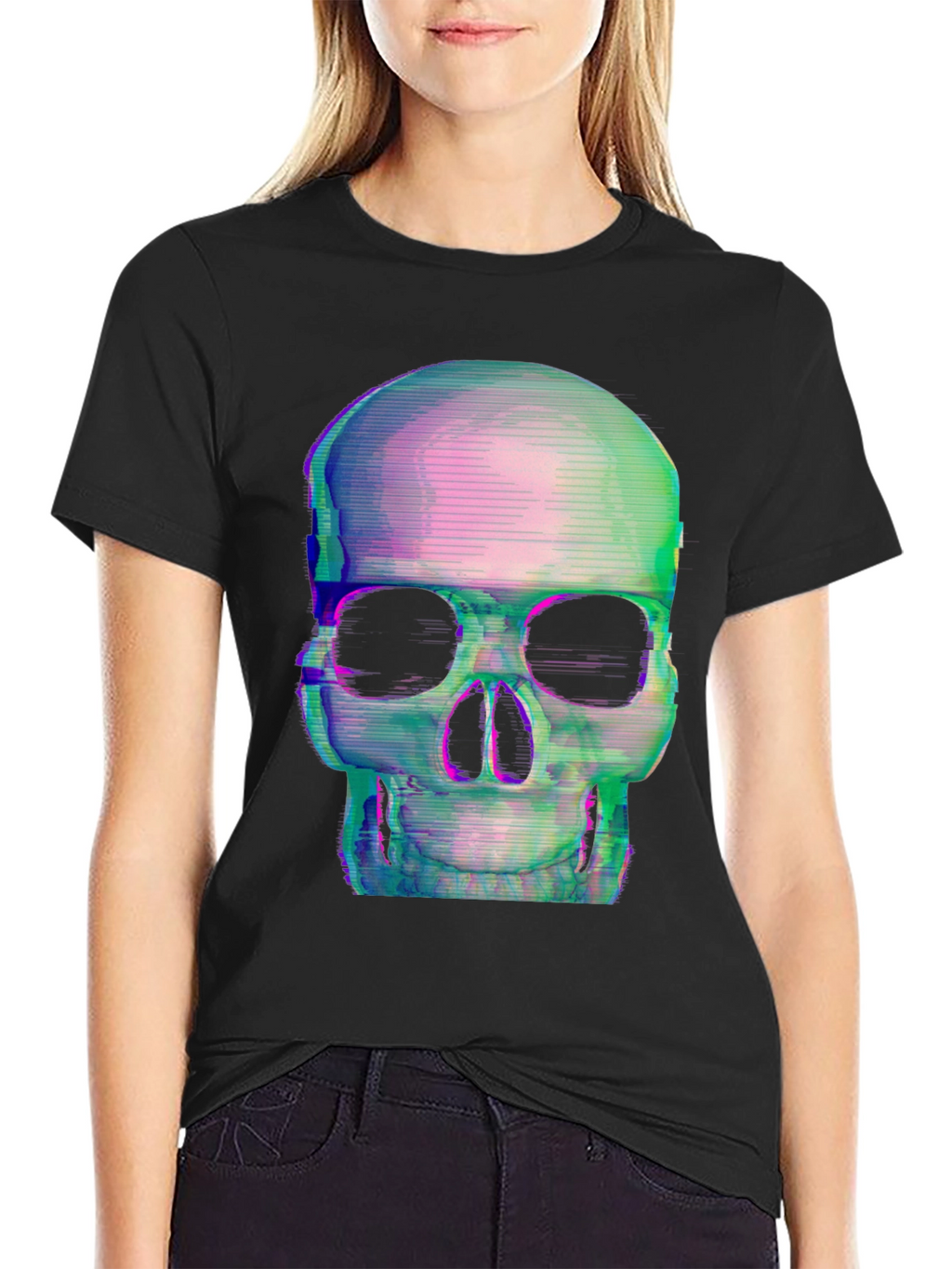 Glitch Skull Black T-Shirt - Edgy Graphic Tee
