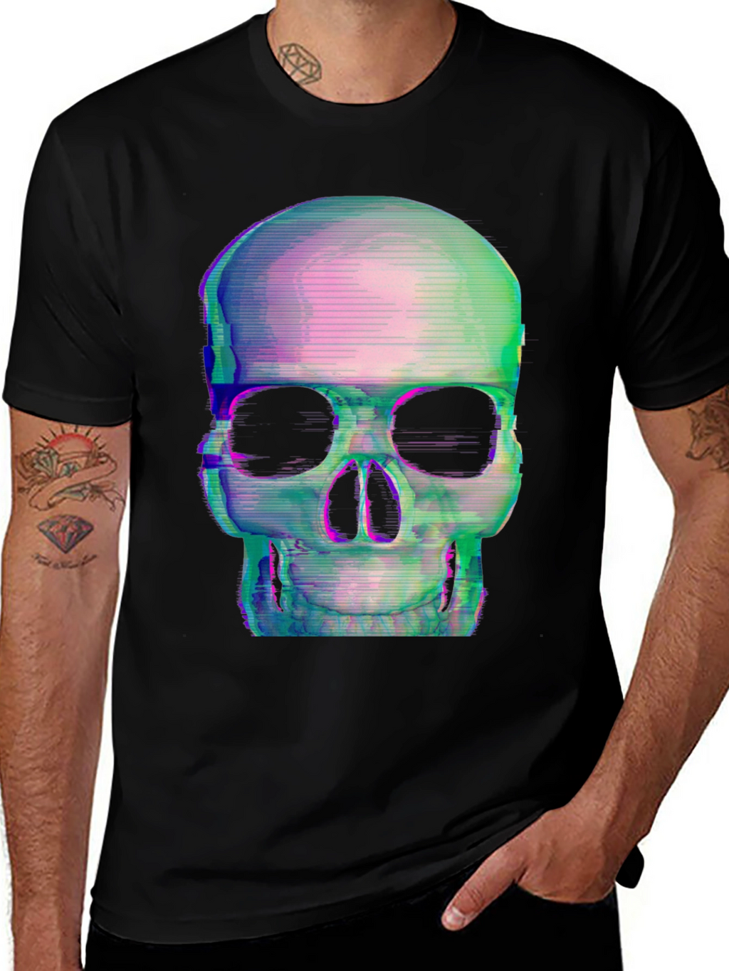Glitch Skull Black T-Shirt - Edgy Graphic Tee