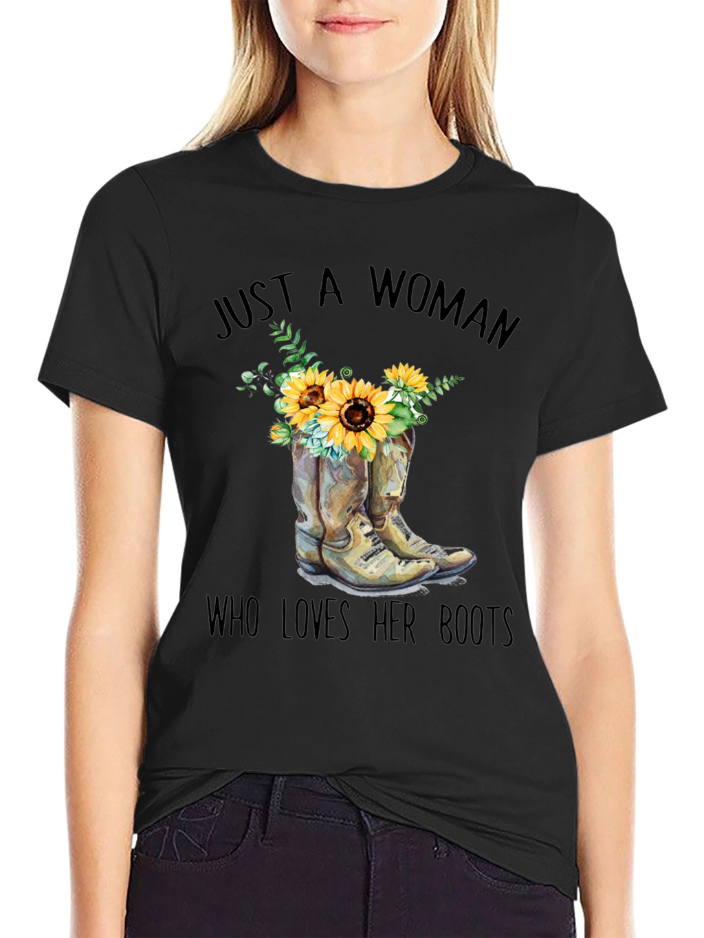 Womans Boots and Sunflower Graphic T-Shirt