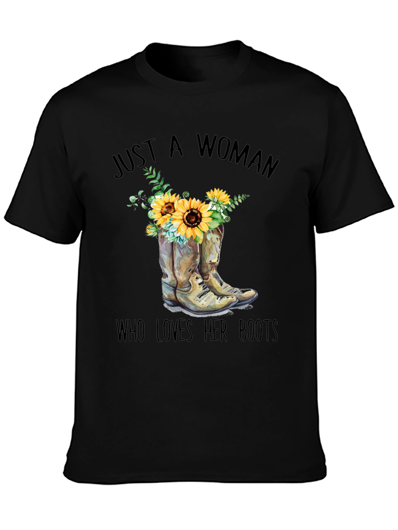 Womans Boots and Sunflower Graphic T-Shirt