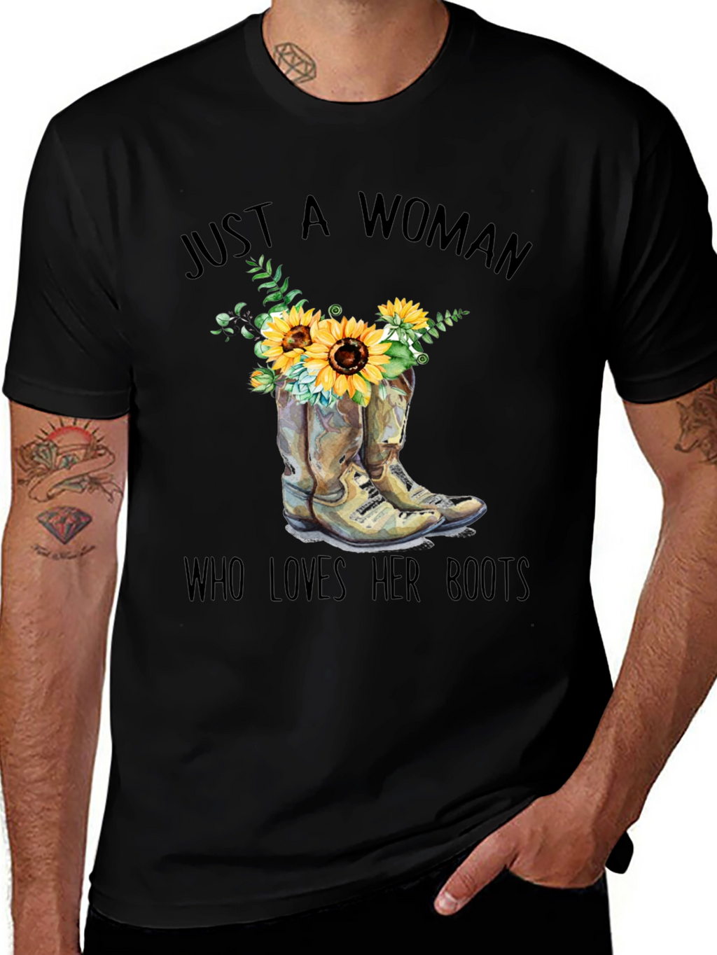 Womans Boots and Sunflower Graphic T-Shirt