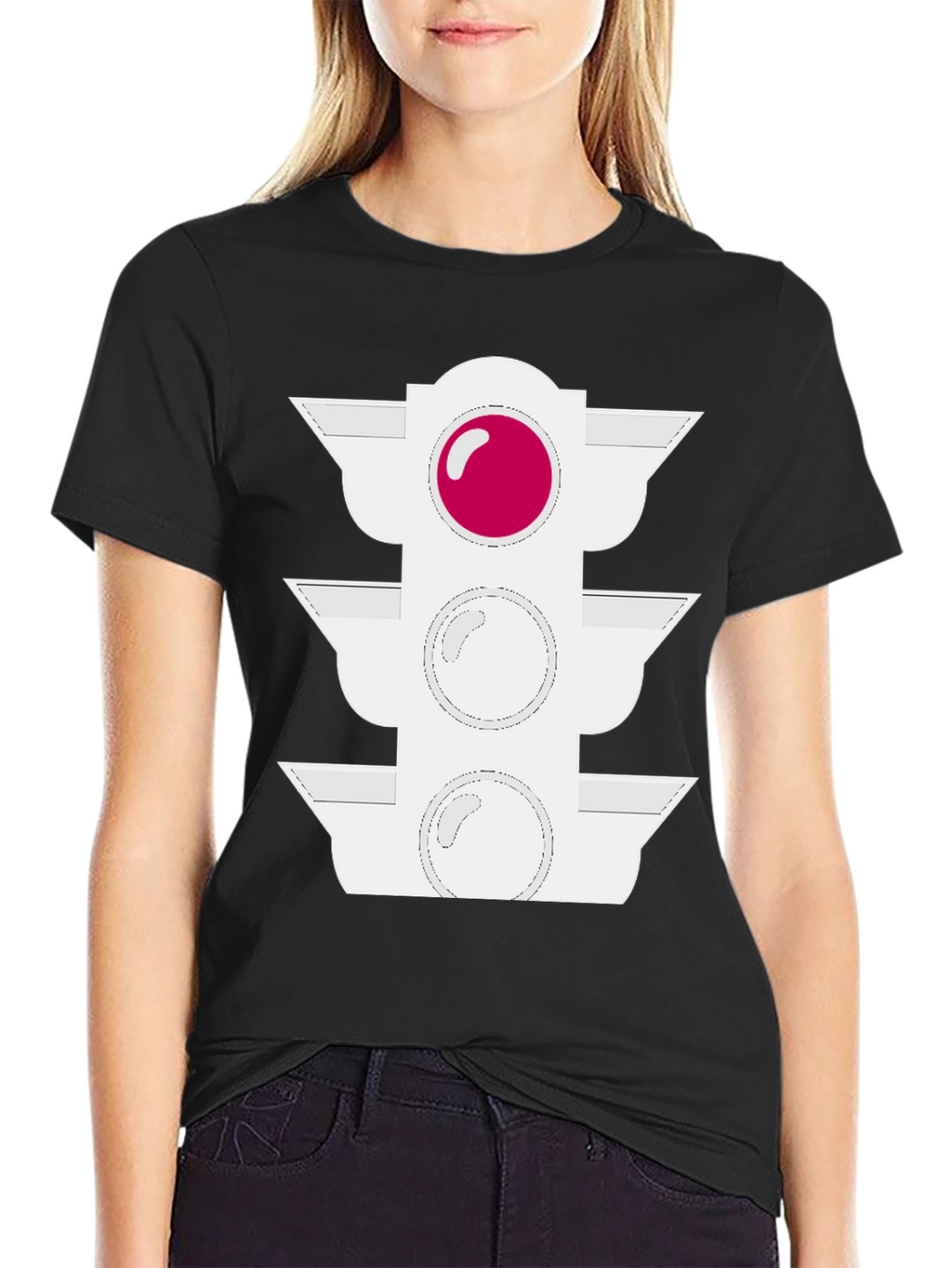 Traffic Light Graphic Tee - Black Cotton Blend