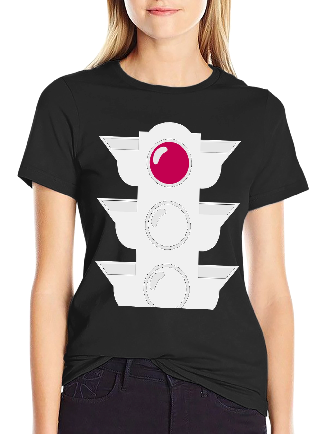 Traffic Light Graphic Tee - Black Cotton Blend