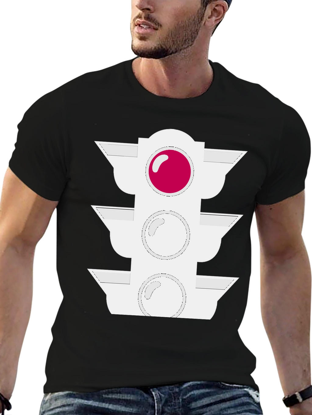 Traffic Light Graphic Tee - Black Cotton Blend