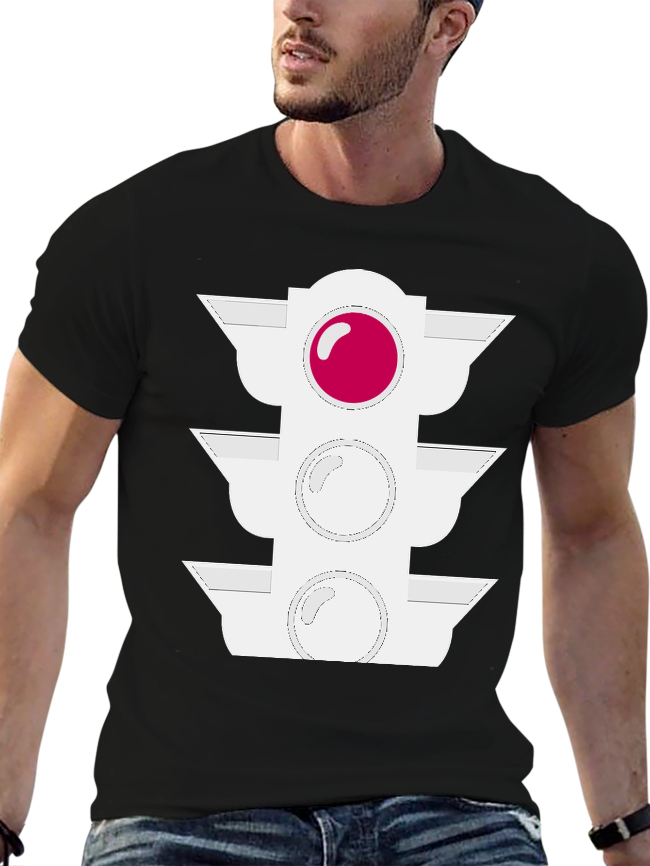Traffic Light Graphic Tee - Black Cotton Blend