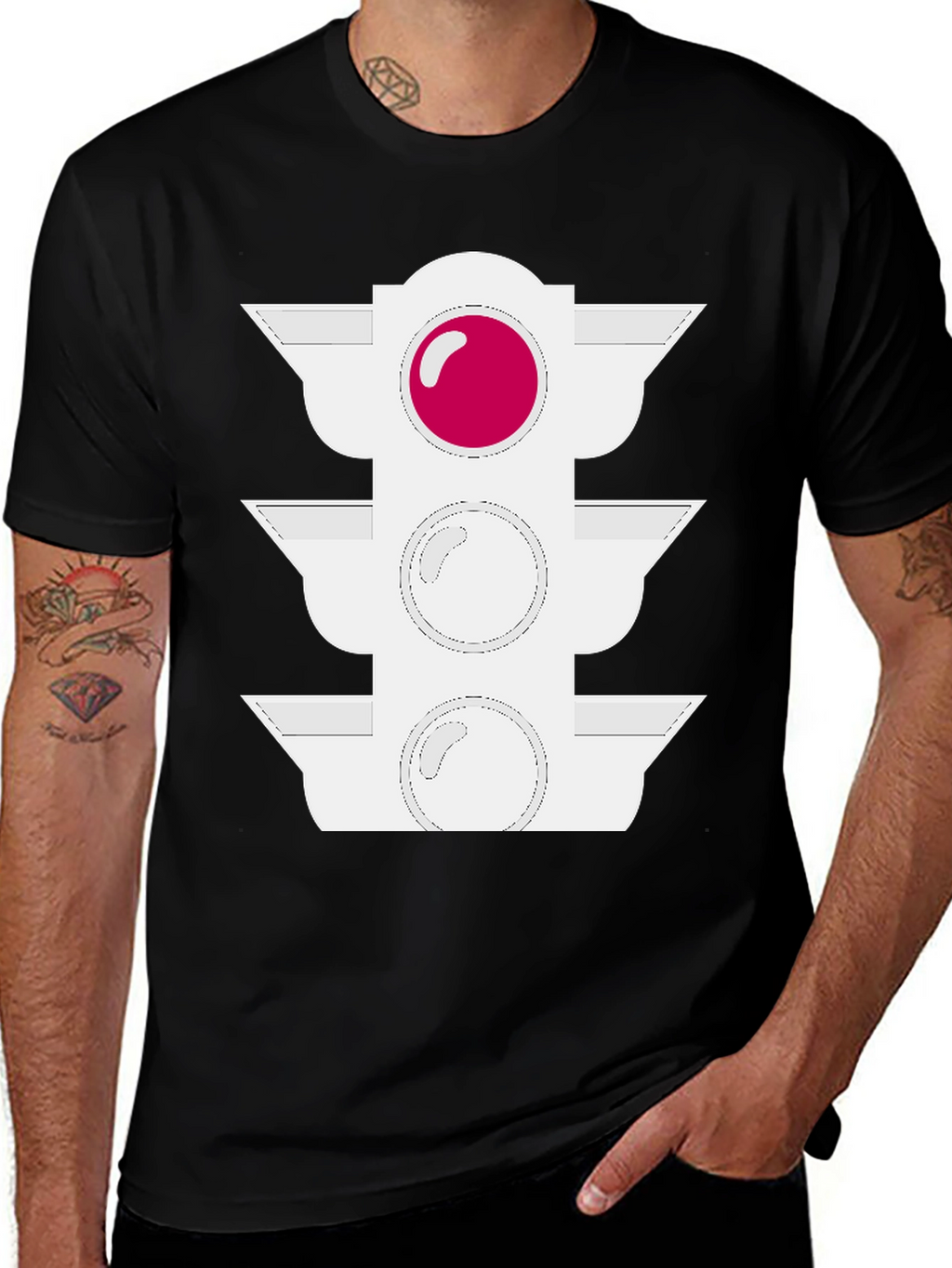 Traffic Light Graphic Tee - Black Cotton Blend