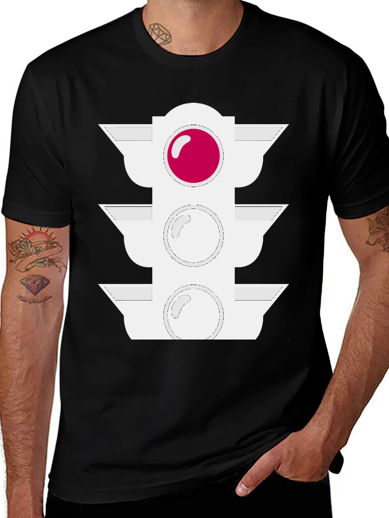 Traffic Light Graphic Tee - Black Cotton Blend