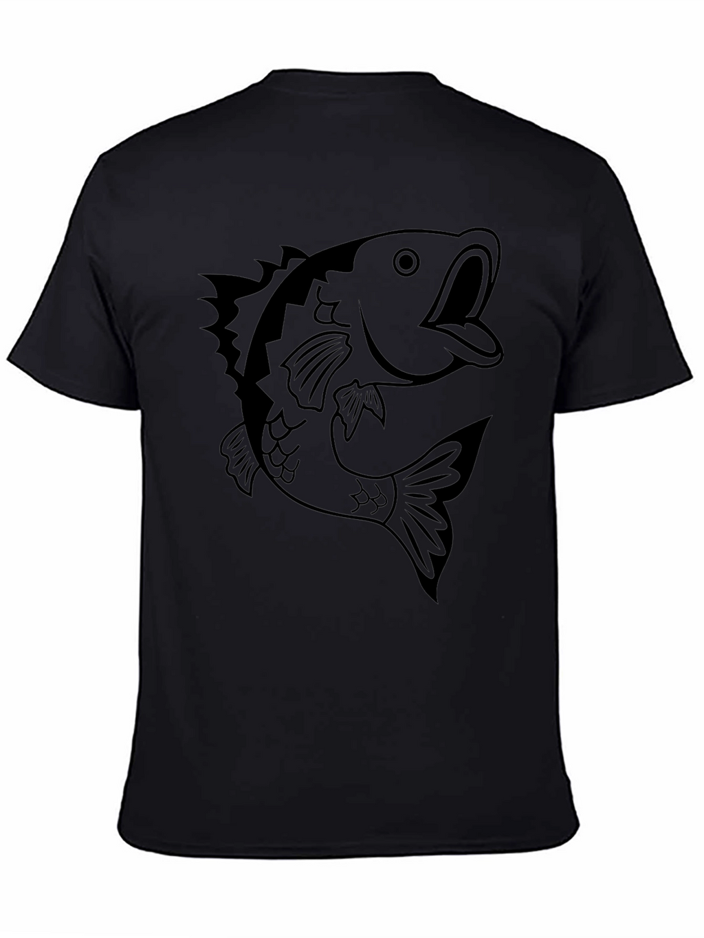 Mens Black T-shirt with Bass Fish Graphic