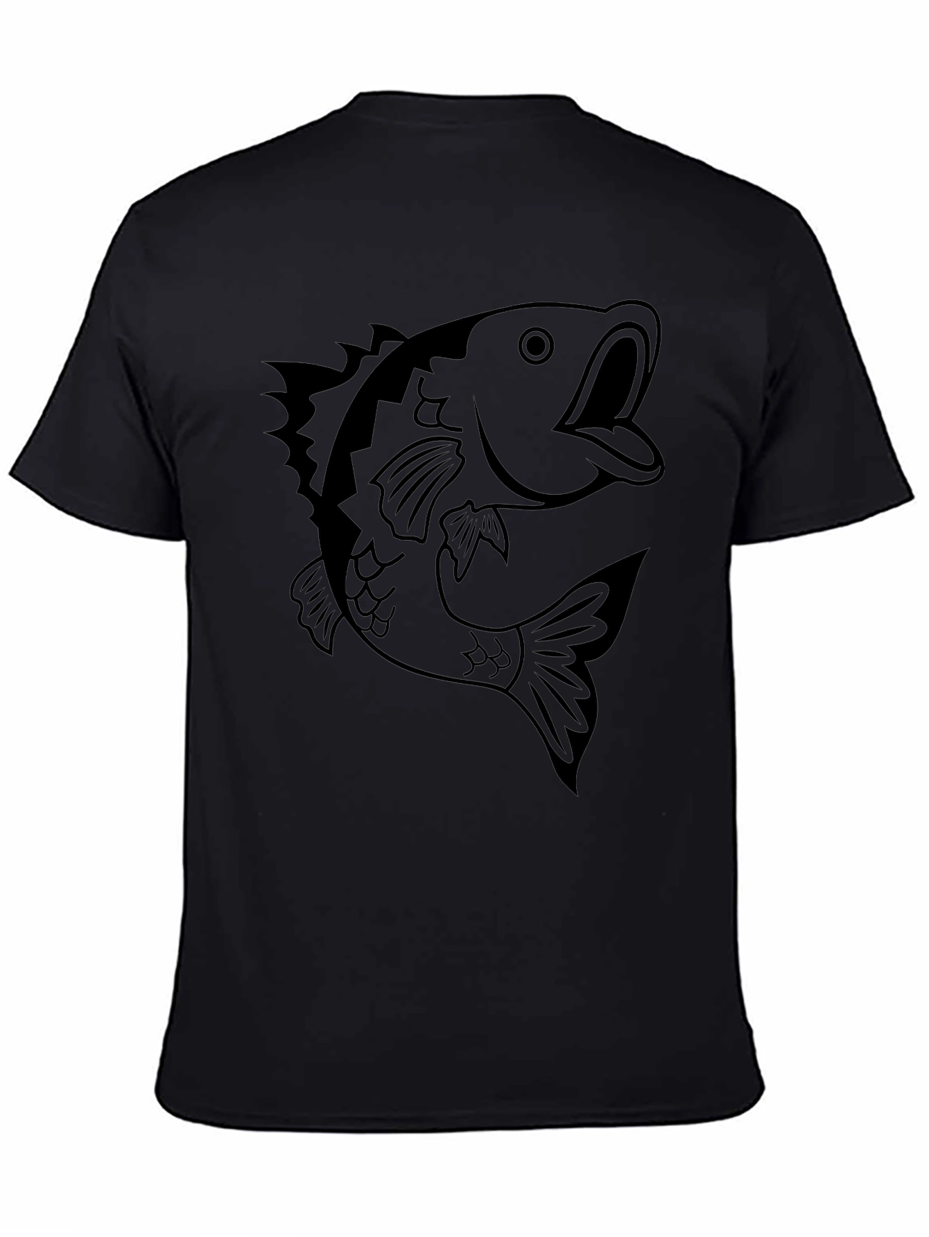 Mens Black T-shirt with Bass Fish Graphic