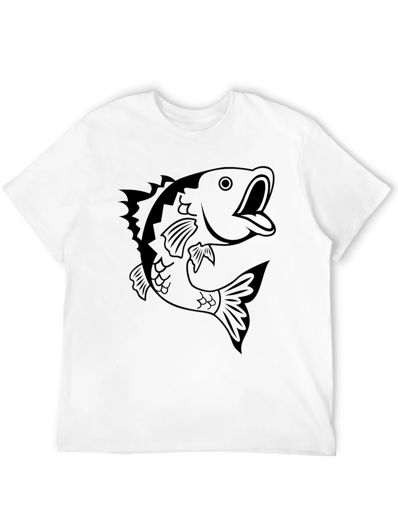 Mens Black T-shirt with Bass Fish Graphic