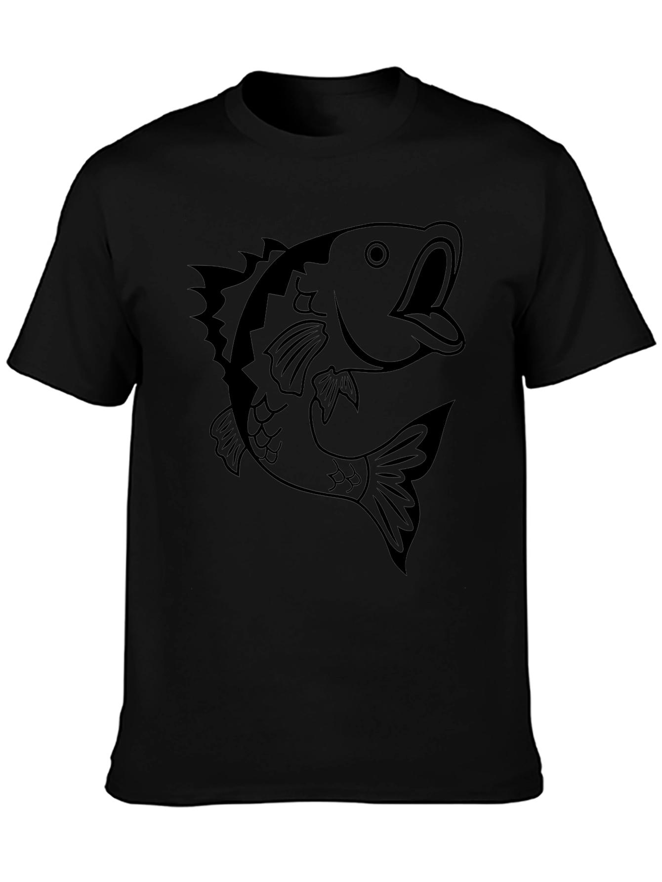 Mens Black T-shirt with Bass Fish Graphic