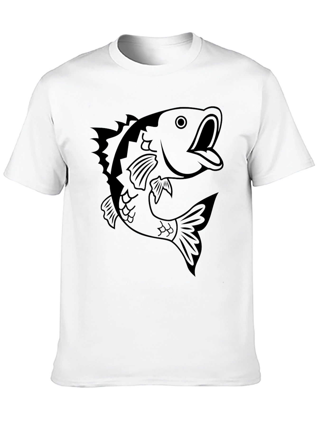 Mens Black T-shirt with Bass Fish Graphic