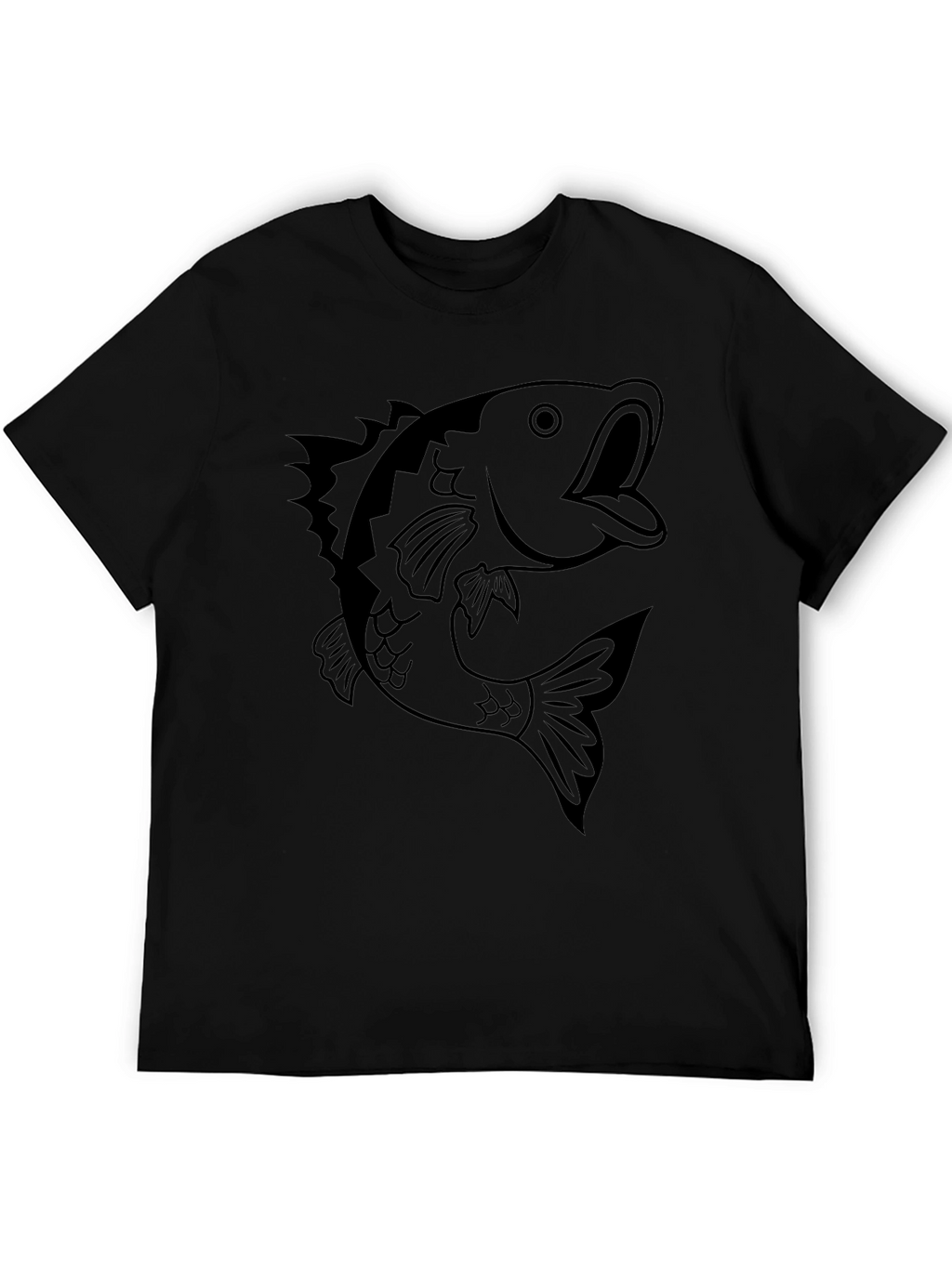 Mens Black T-shirt with Bass Fish Graphic
