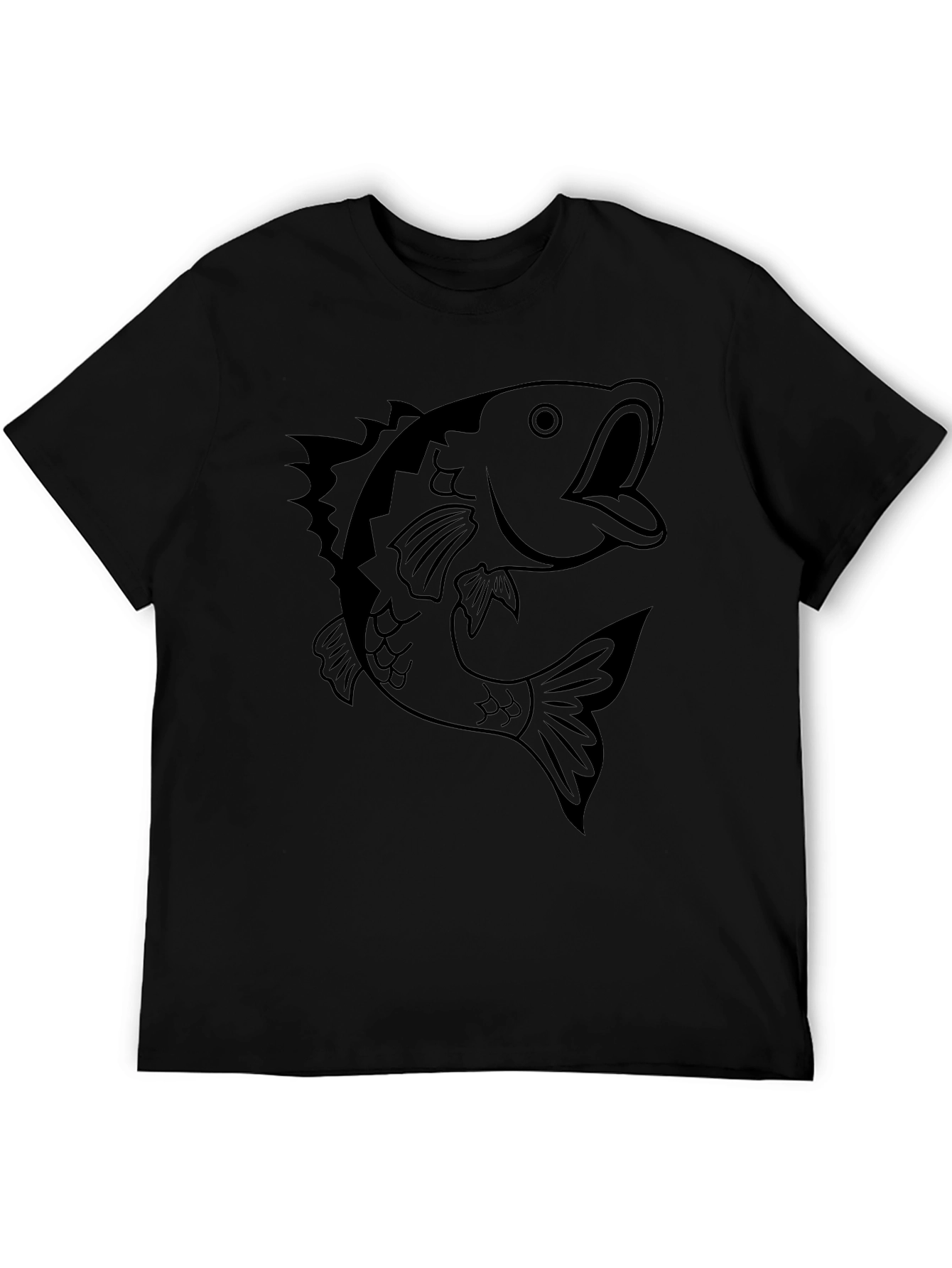 Mens Black T-shirt with Bass Fish Graphic