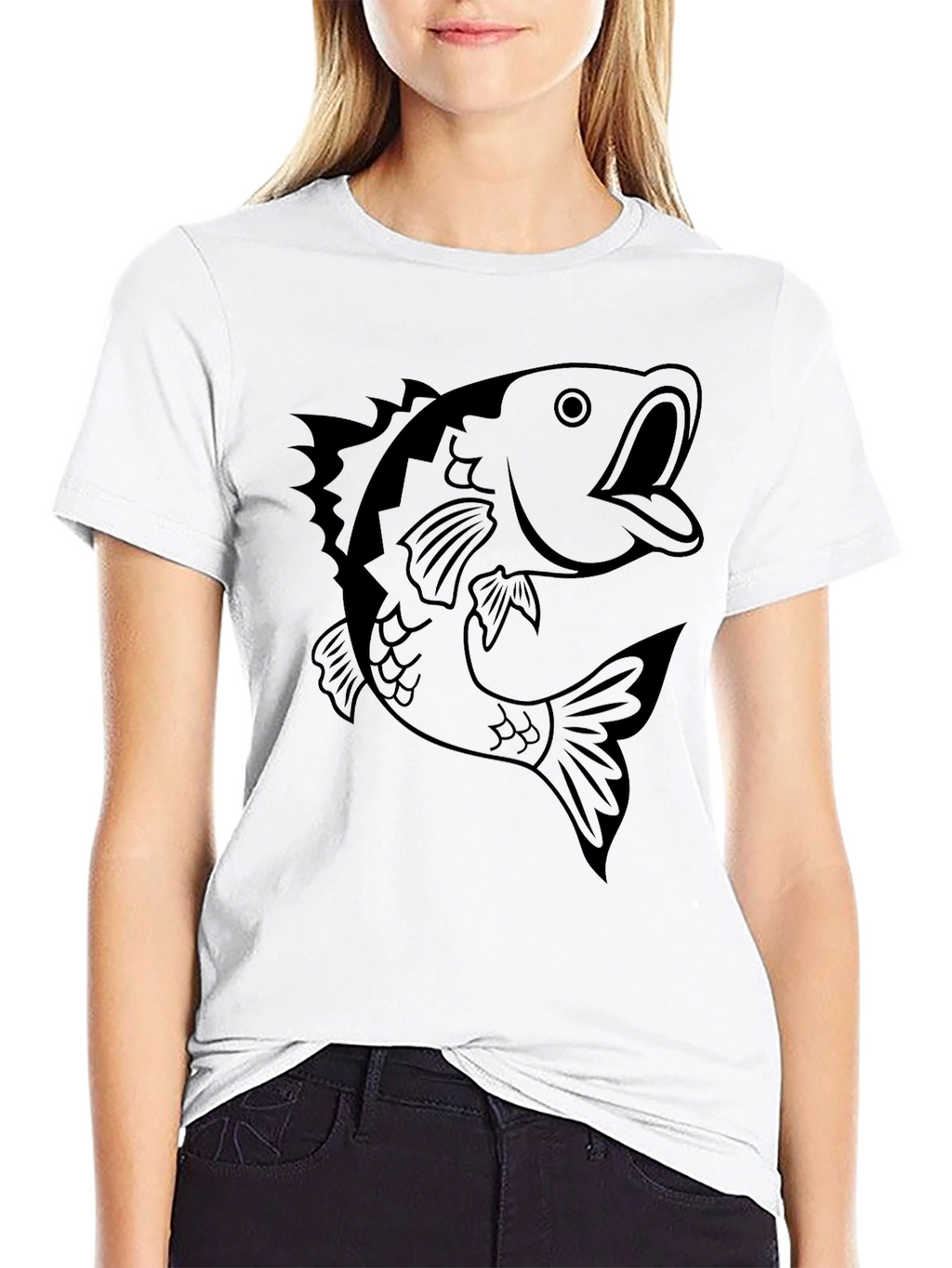 Mens Black T-shirt with Bass Fish Graphic