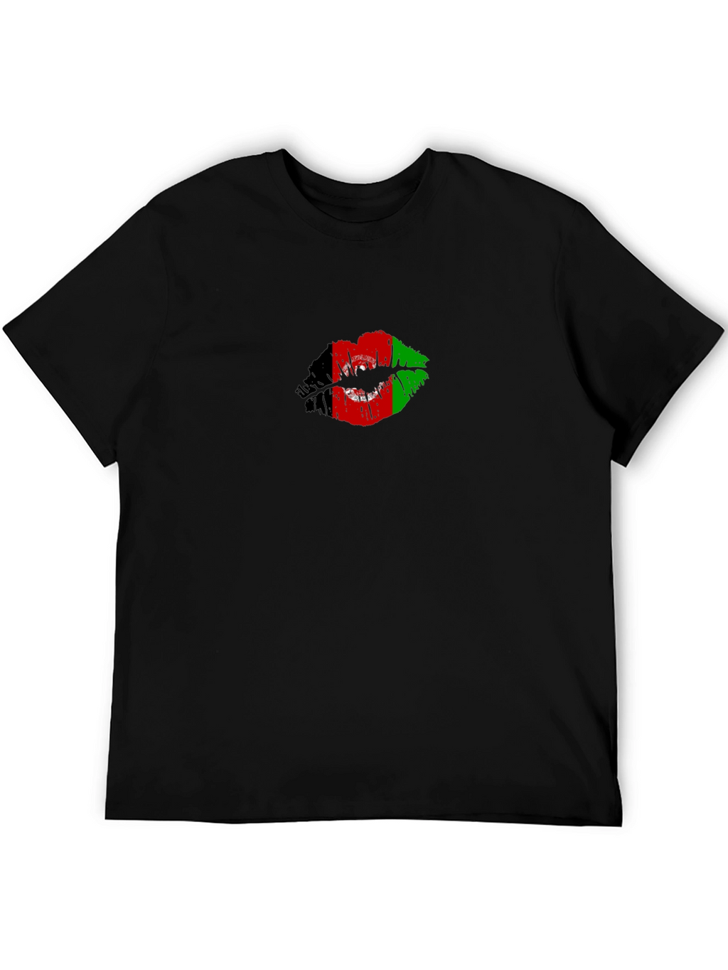 Afghanistan Flag Lips Mens Black T-Shirt