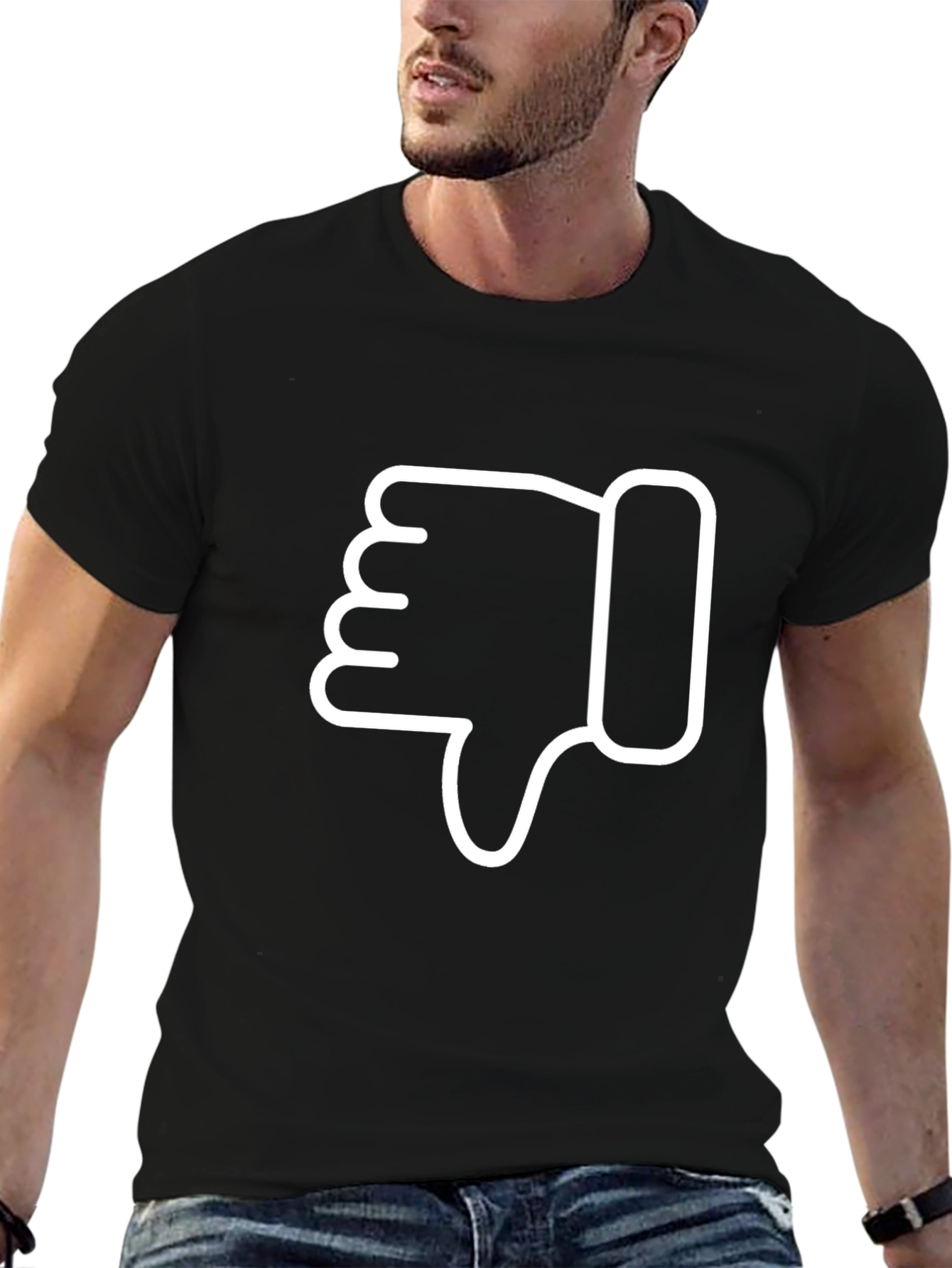 Thumbs Down Graphic Tee - Casual Black T-Shirt