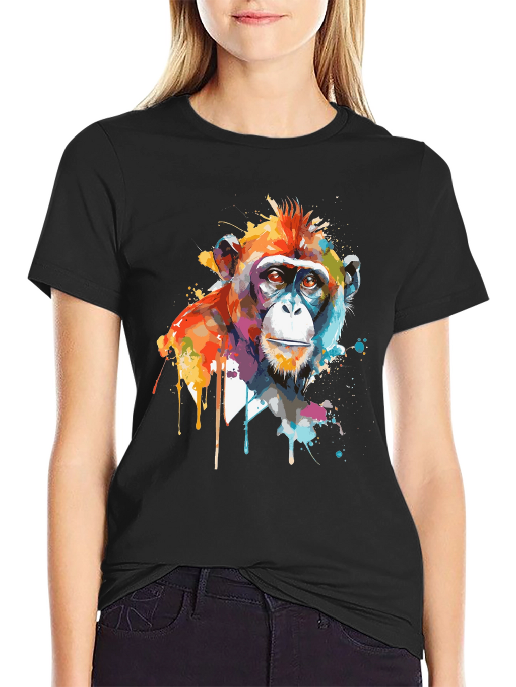 Abstract Monkey Graphic Print Black T-Shirt