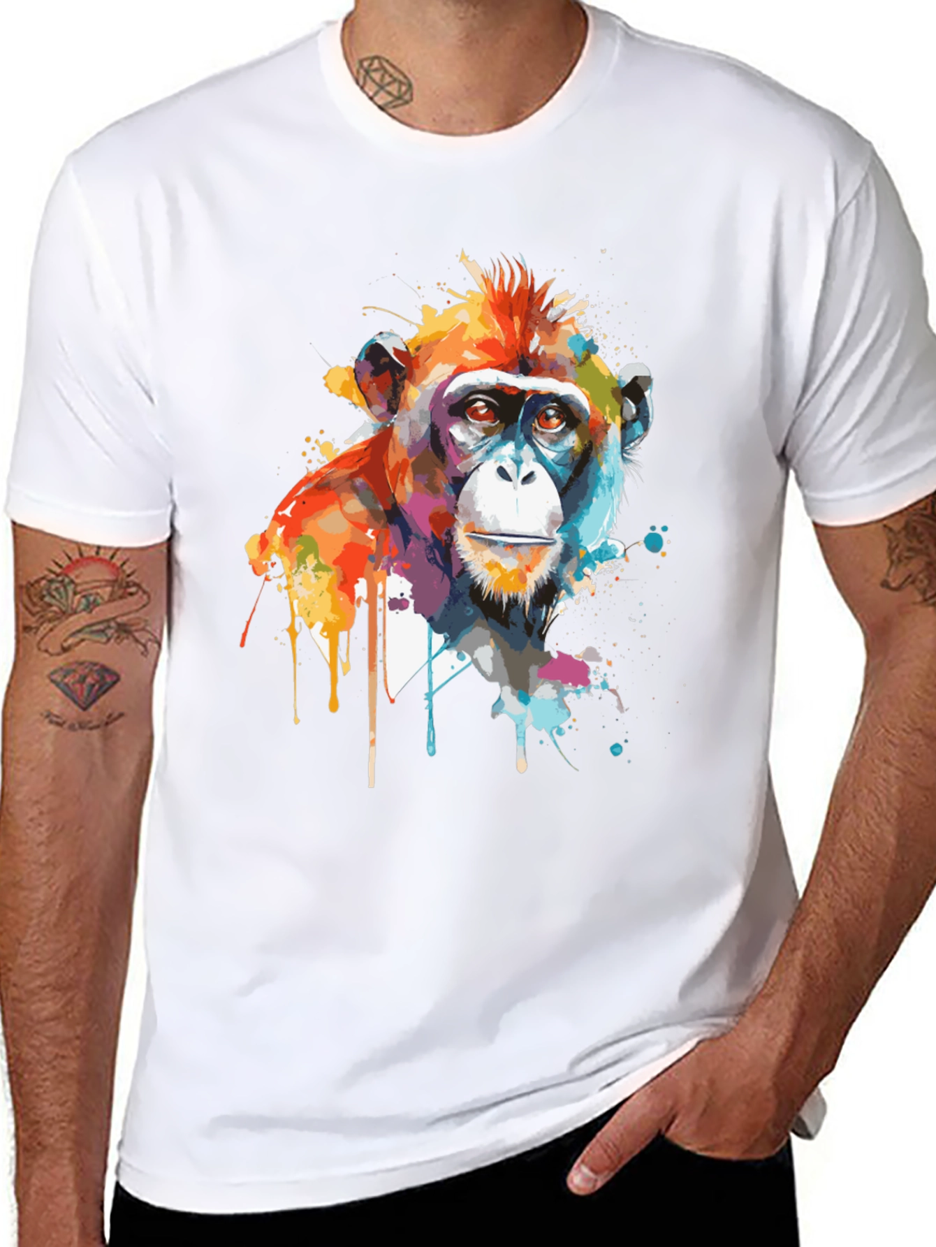 Abstract Monkey Graphic Print Black T-Shirt