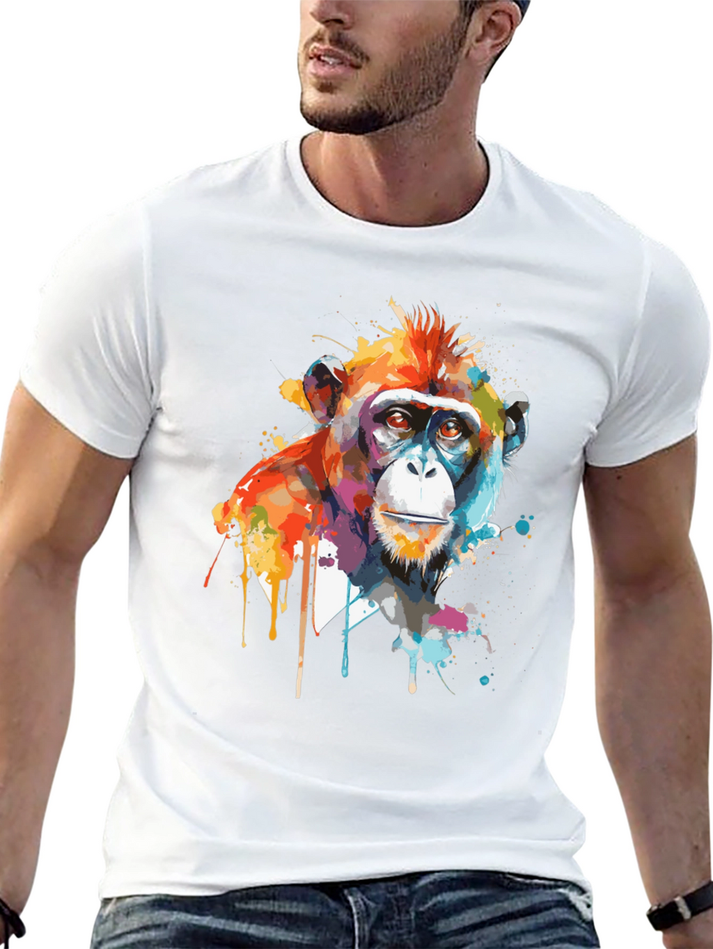 Abstract Monkey Graphic Print Black T-Shirt