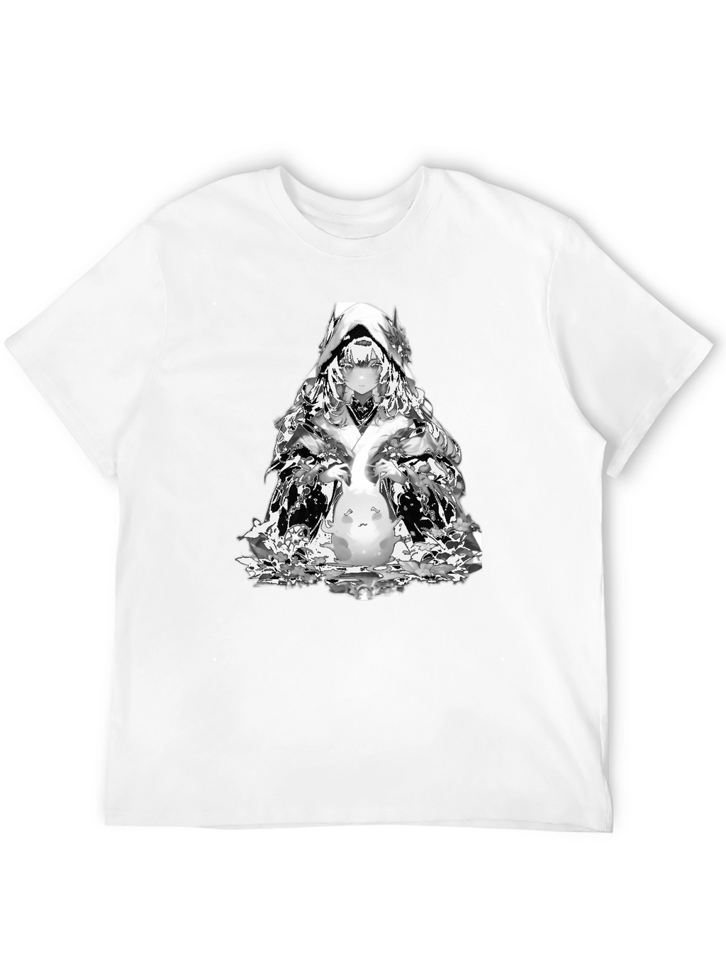 Anime Black T-Shirt with Silver Character Print