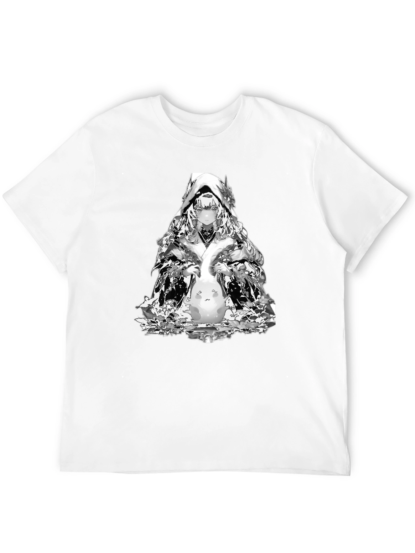 Anime Black T-Shirt with Silver Character Print
