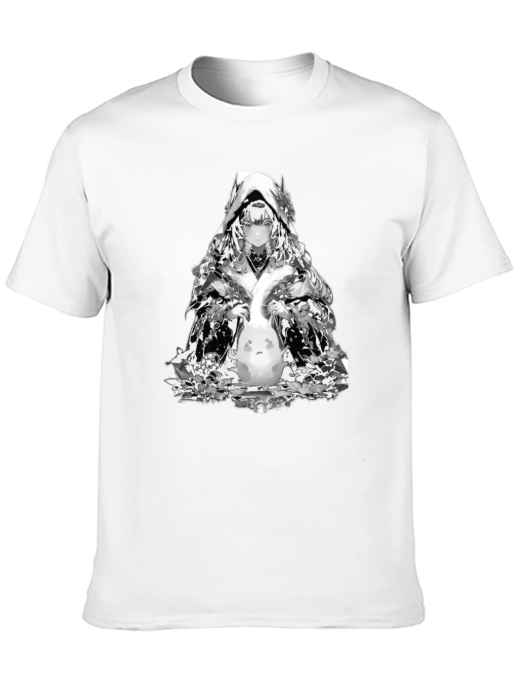 Anime Black T-Shirt with Silver Character Print