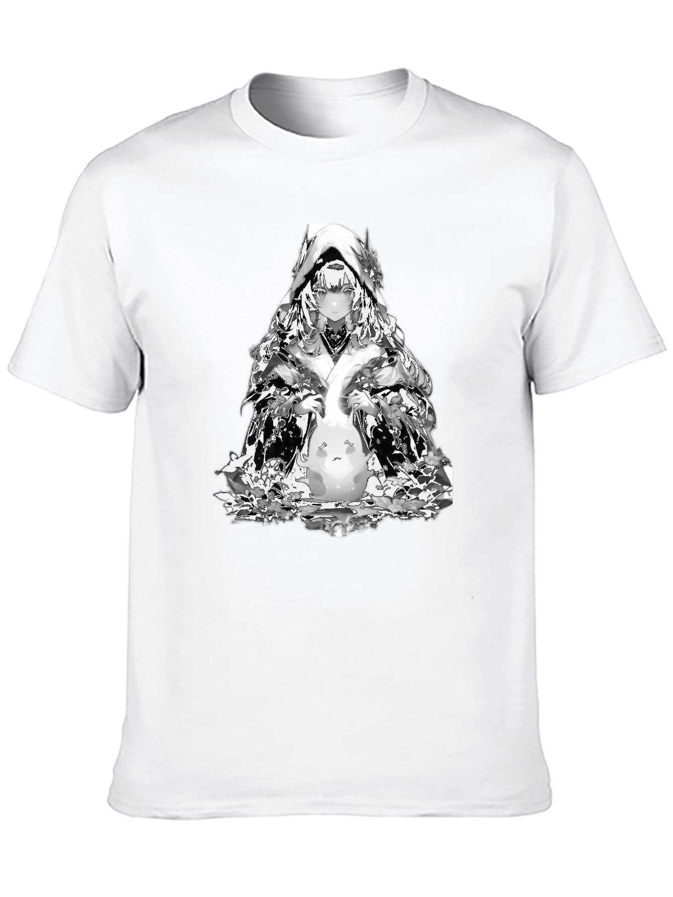 Anime Black T-Shirt with Silver Character Print