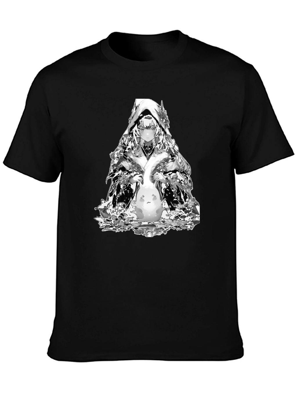 Anime Black T-Shirt with Silver Character Print