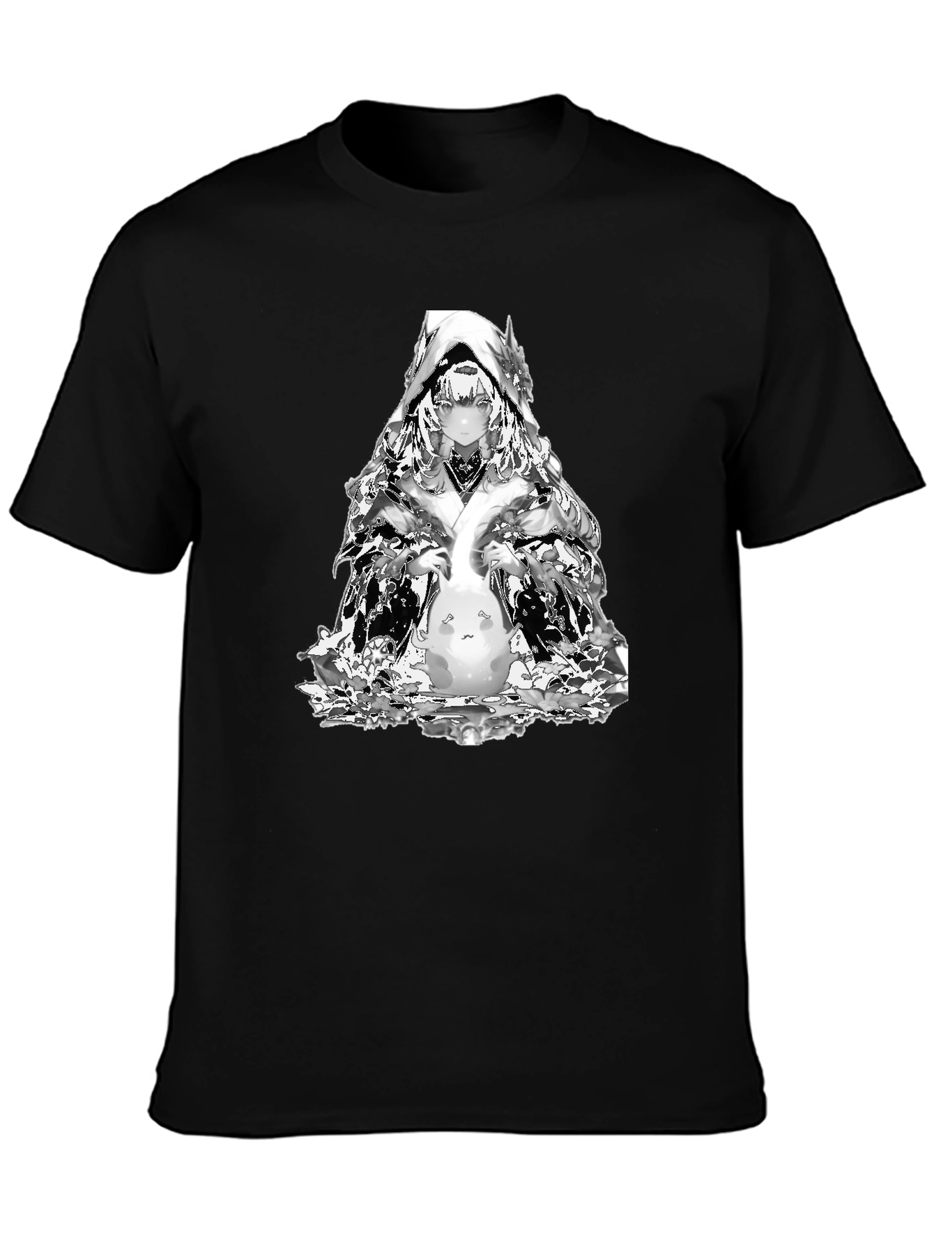 Anime Black T-Shirt with Silver Character Print
