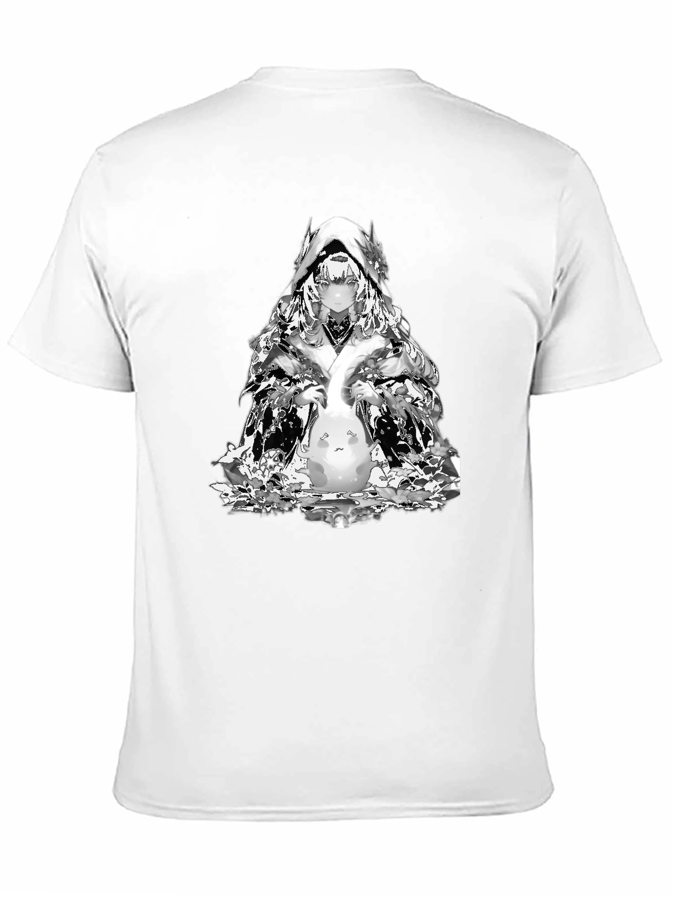 Anime Black T-Shirt with Silver Character Print
