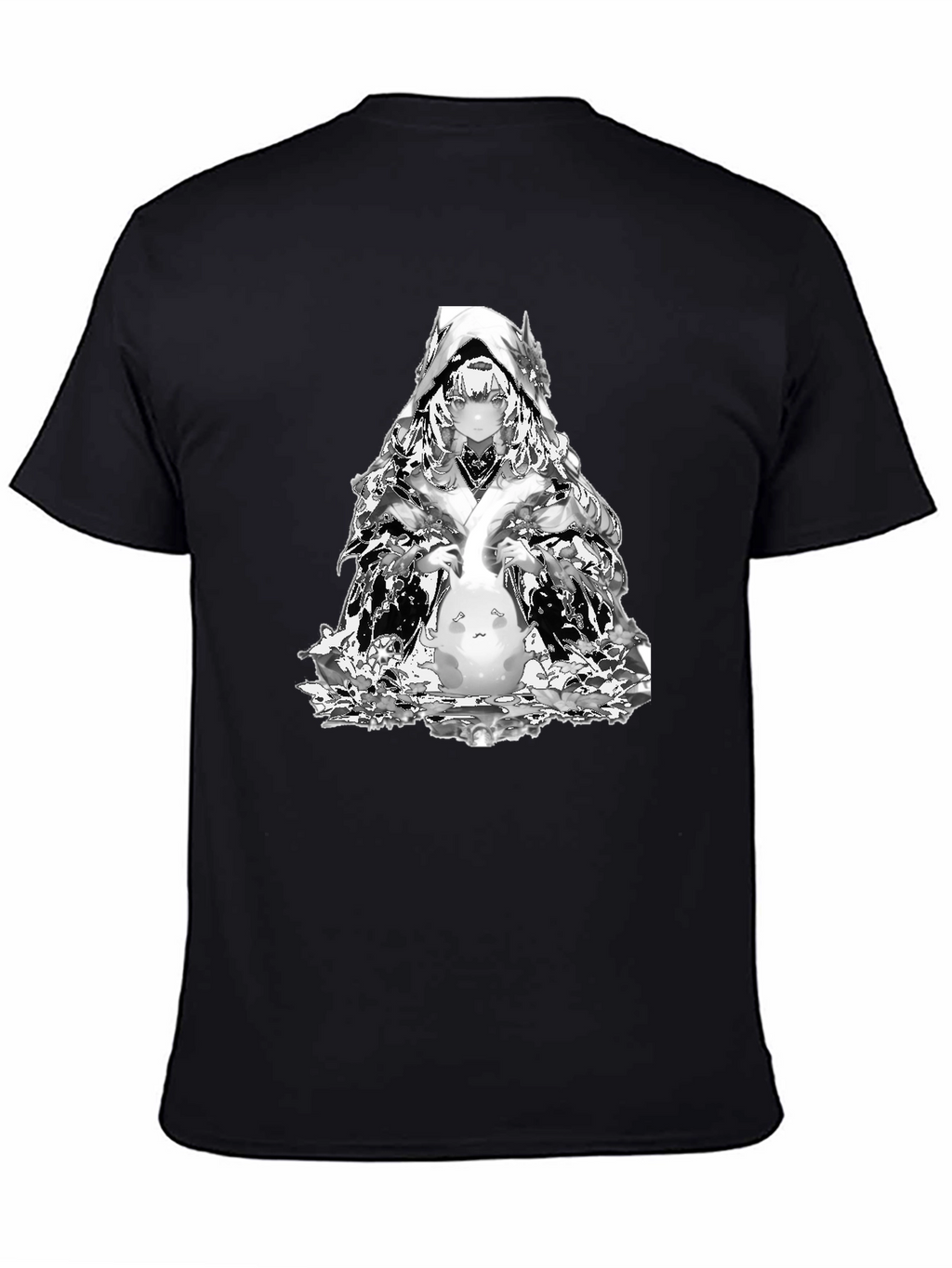 Anime Black T-Shirt with Silver Character Print
