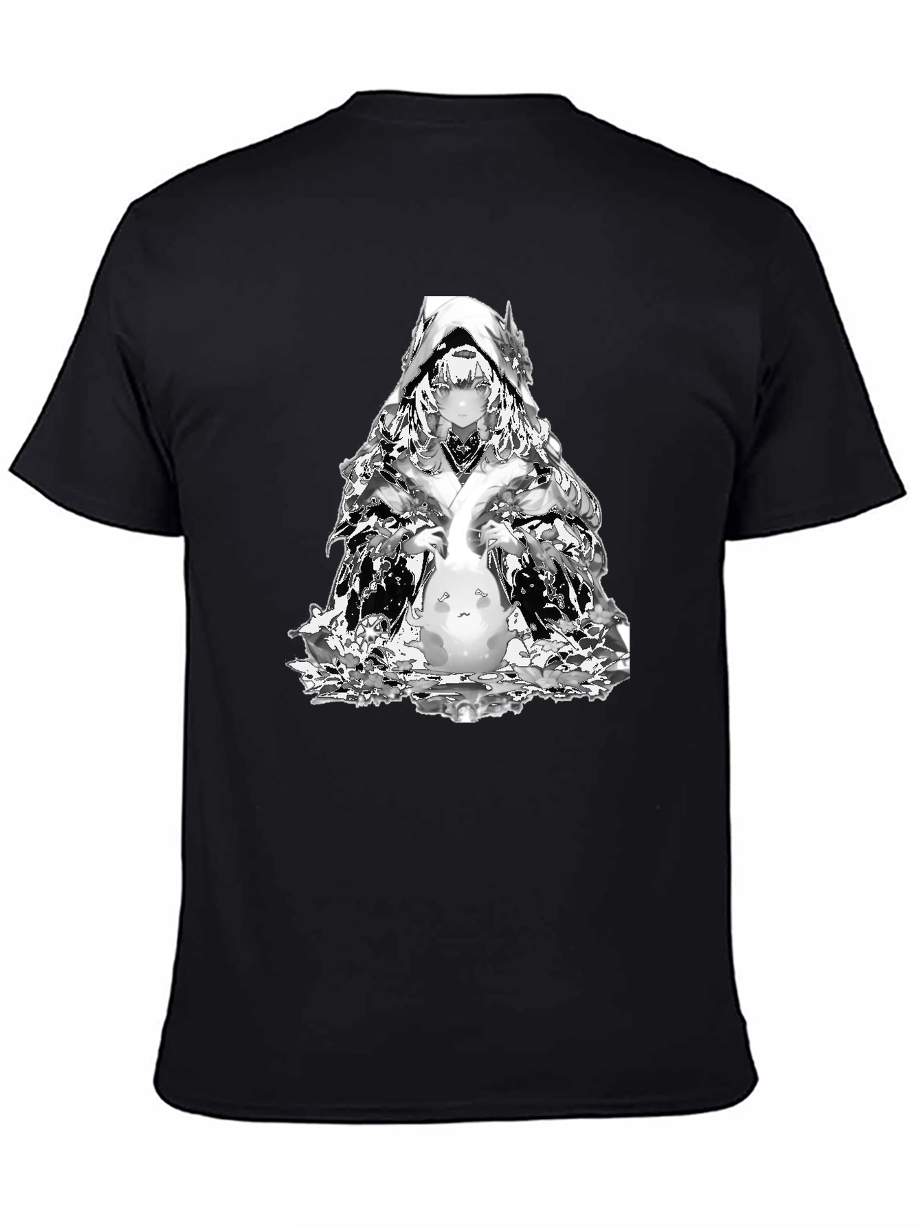 Anime Black T-Shirt with Silver Character Print