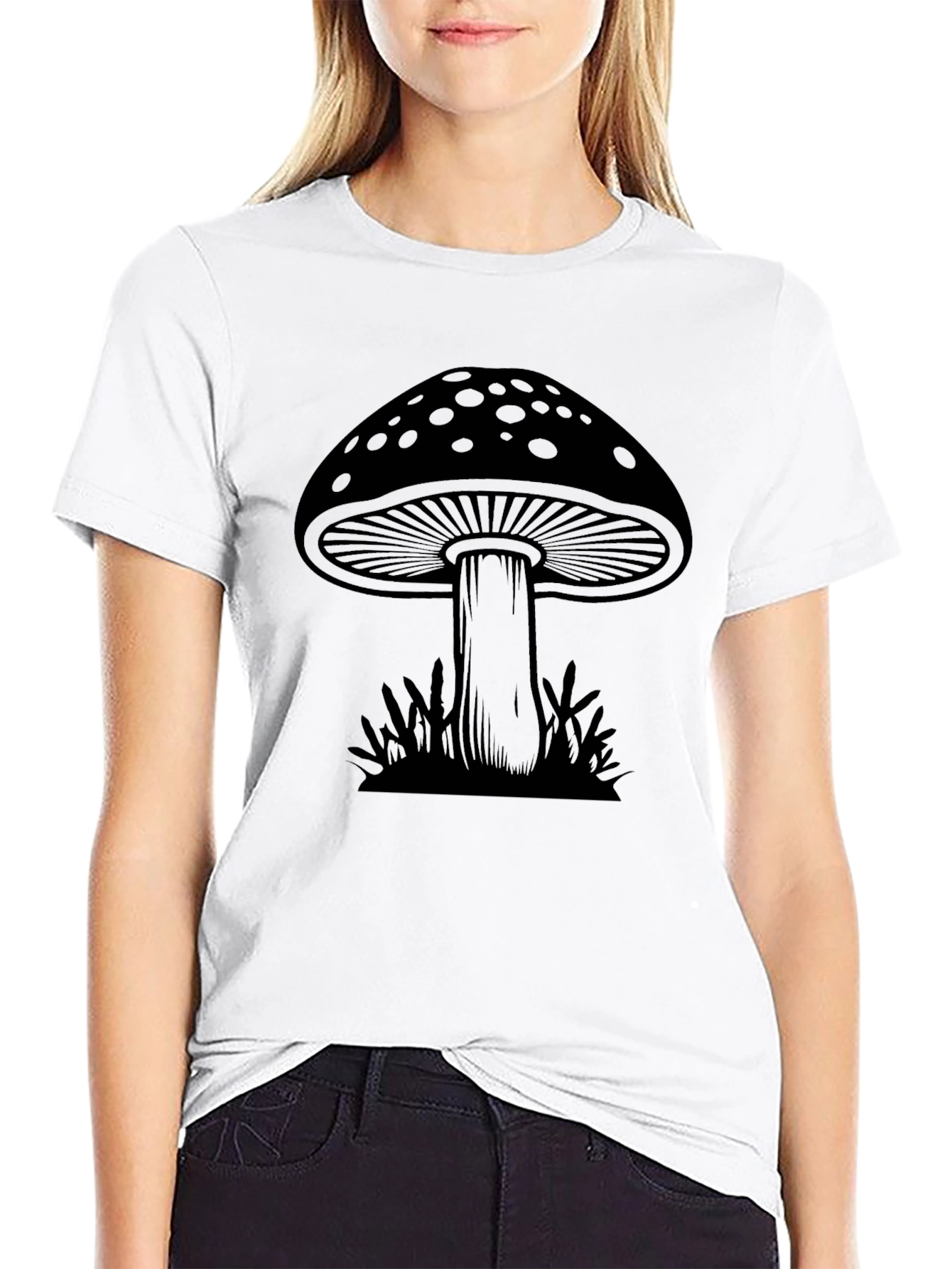 Mushroom Graphic Tee - Black Cotton T-Shirt