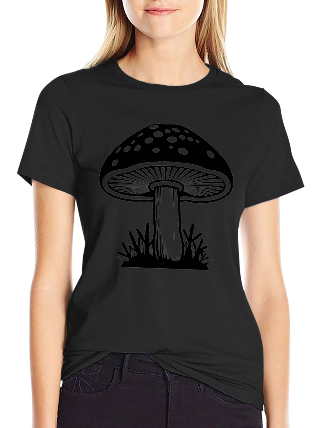 Mushroom Graphic Tee - Black Cotton T-Shirt