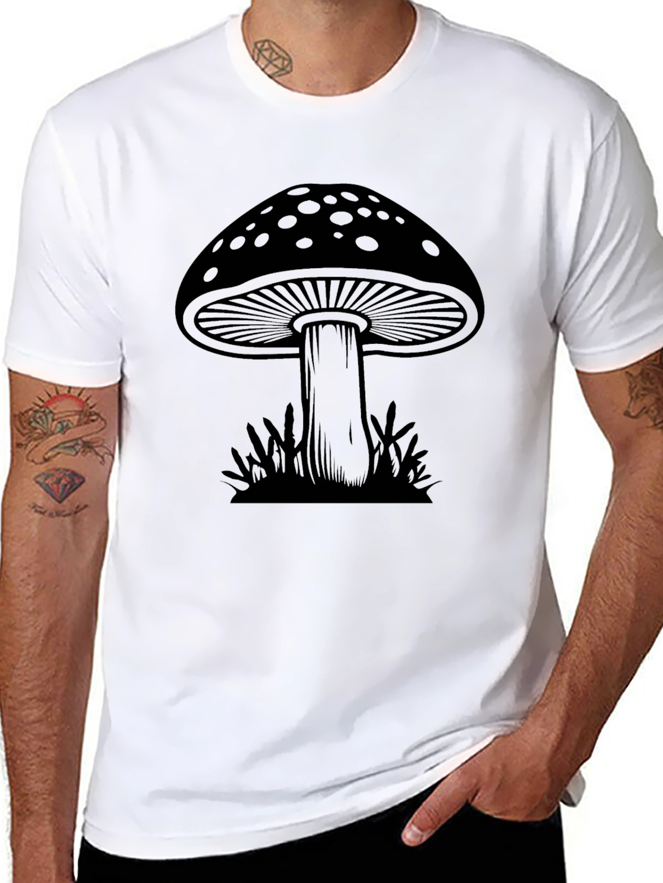 Mushroom Graphic Tee - Black Cotton T-Shirt