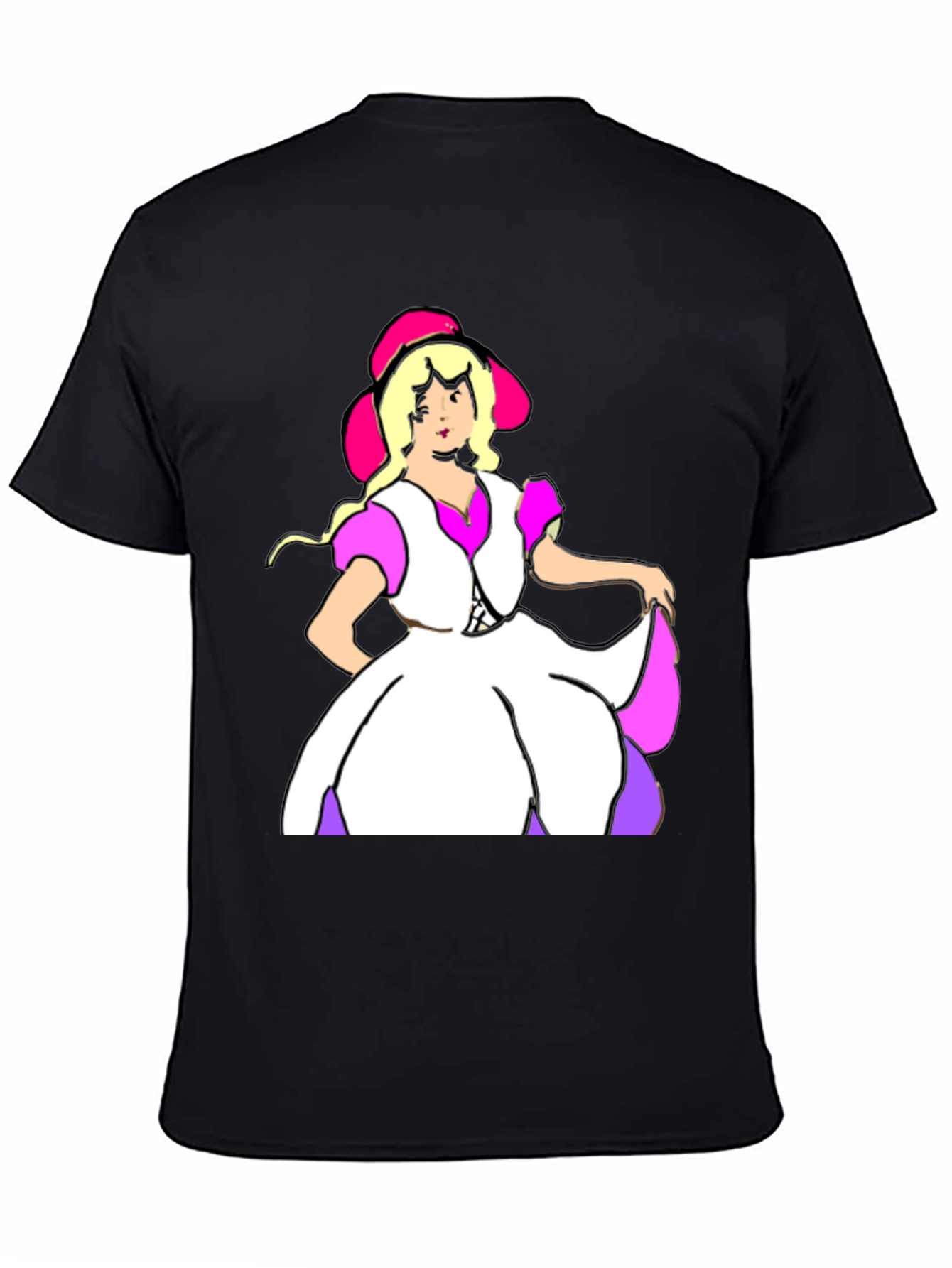 Cartoon Dress Lady Black Tee