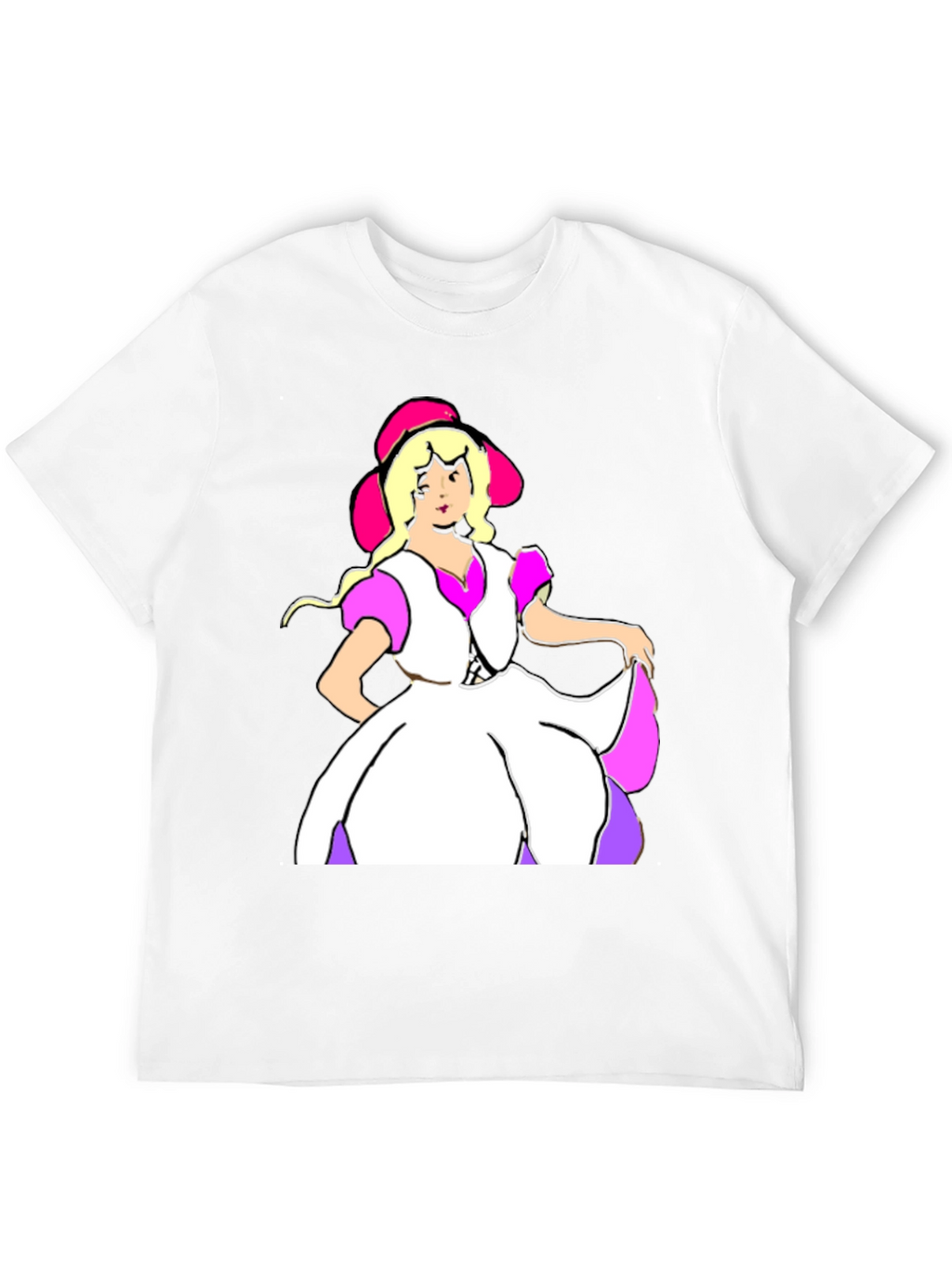 Cartoon Dress Lady Black Tee