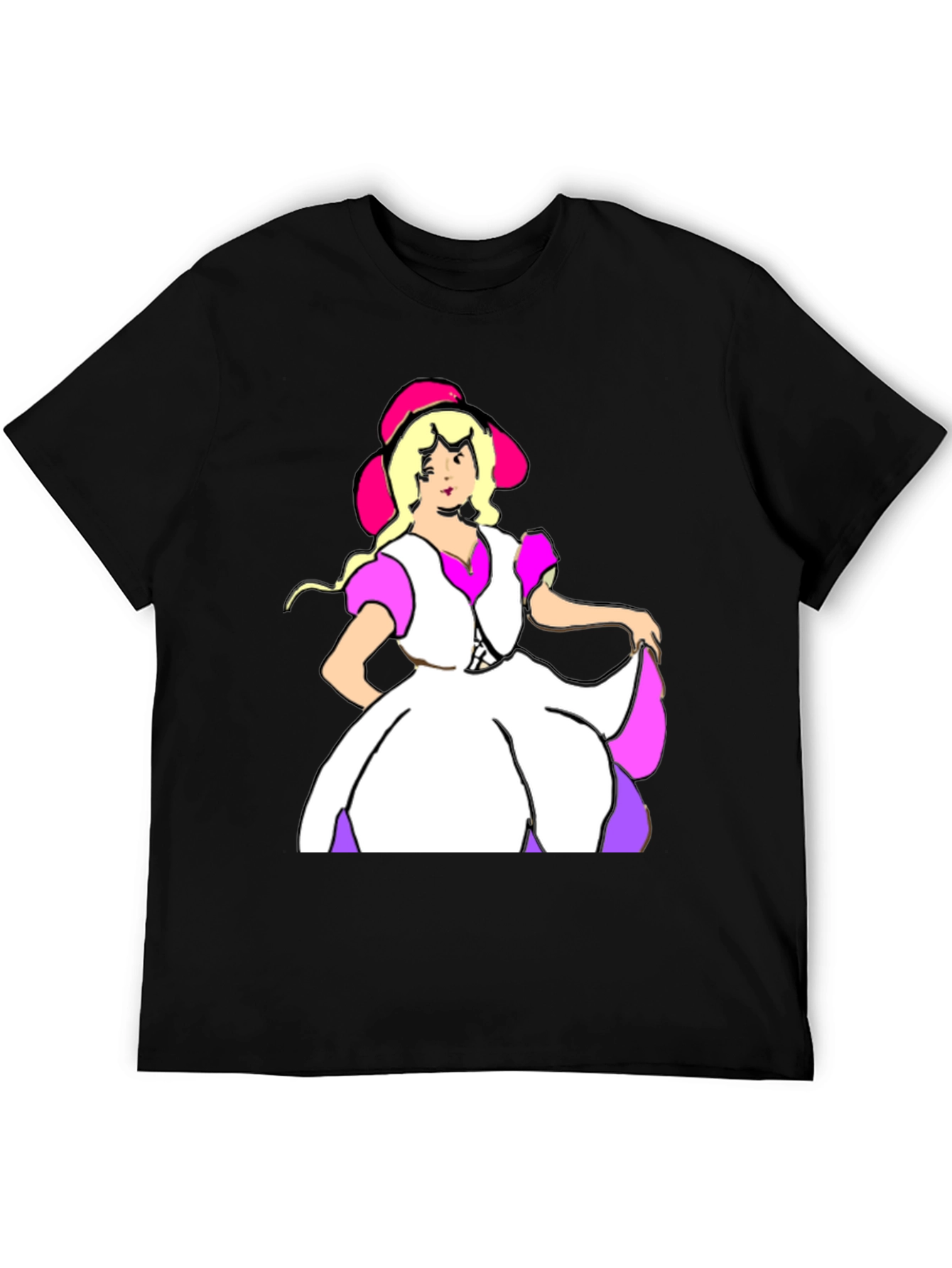 Cartoon Dress Lady Black Tee