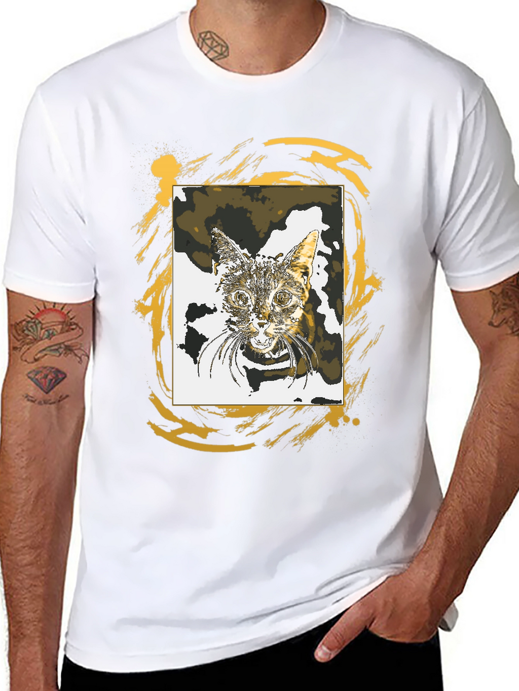 Cat Portrait Graphic Tee - Stylish Black T-Shirt