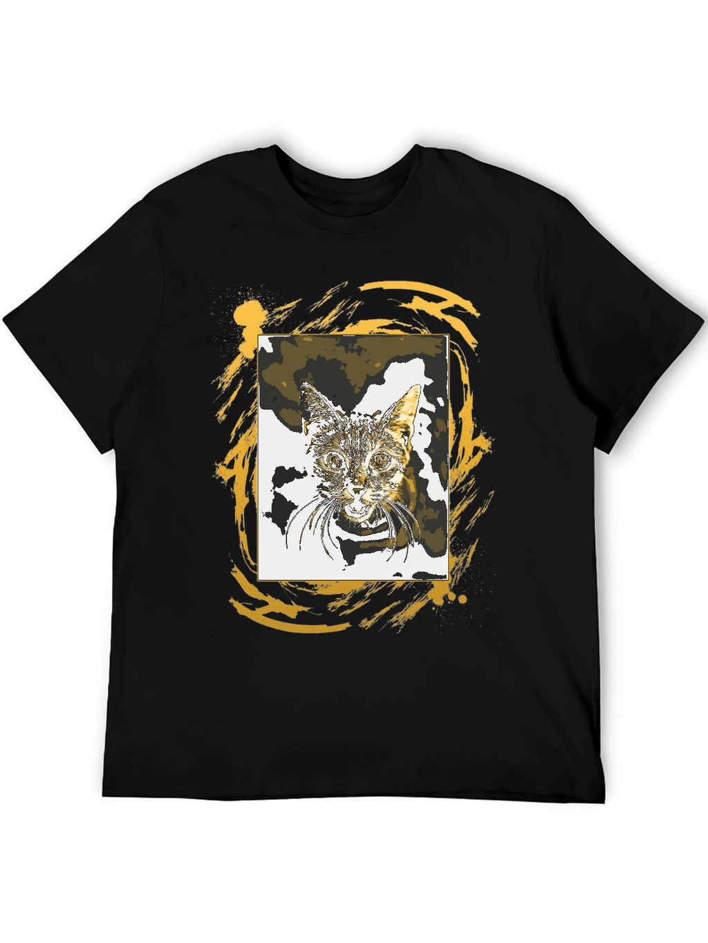 Cat Portrait Graphic Tee - Stylish Black T-Shirt